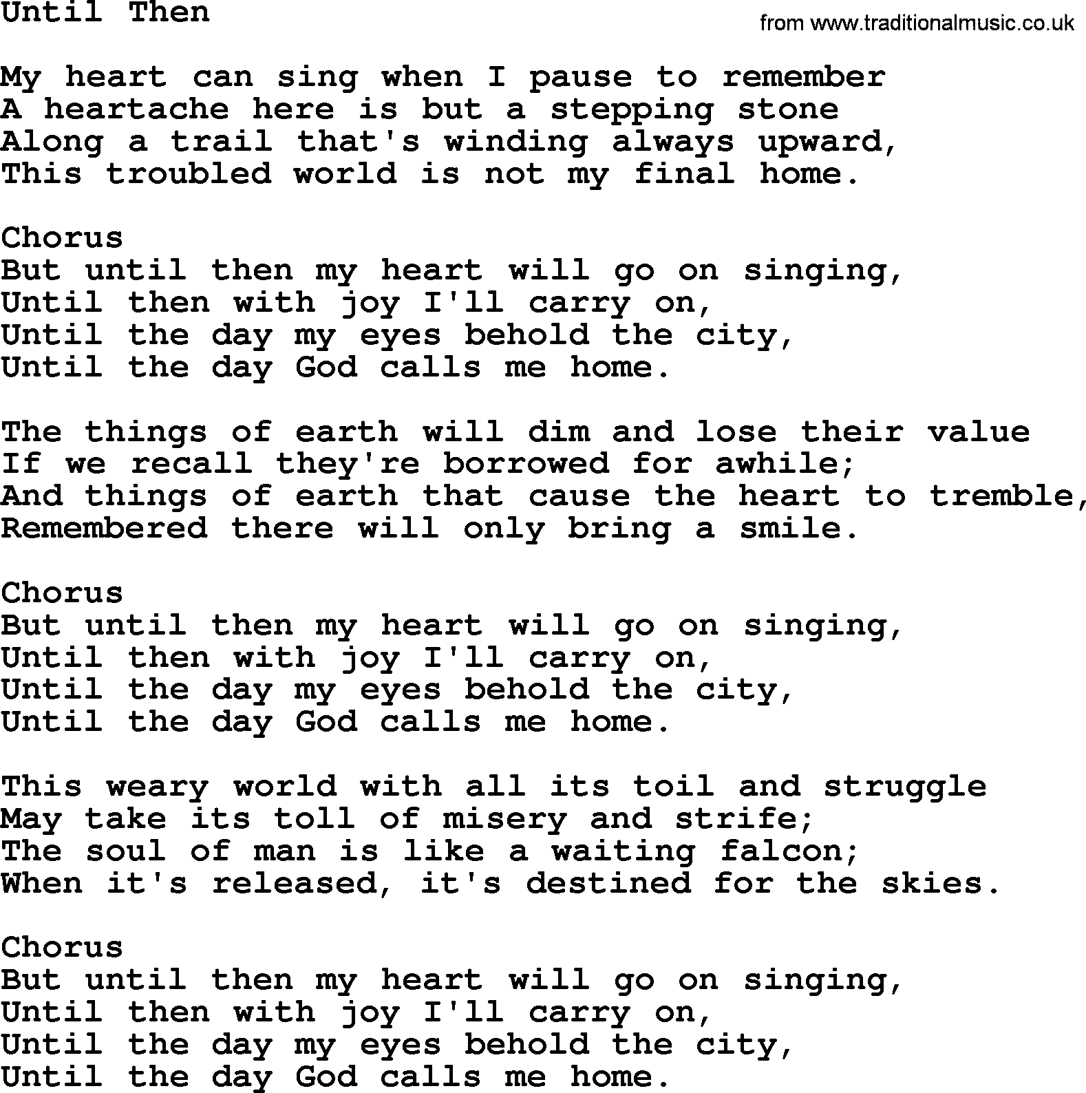 Baptist Hymnal Hymn: Until Then, lyrics with pdf