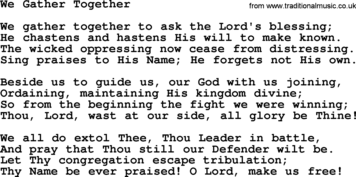 Baptist Hymnal Hymn: We Gather Together, lyrics with pdf
