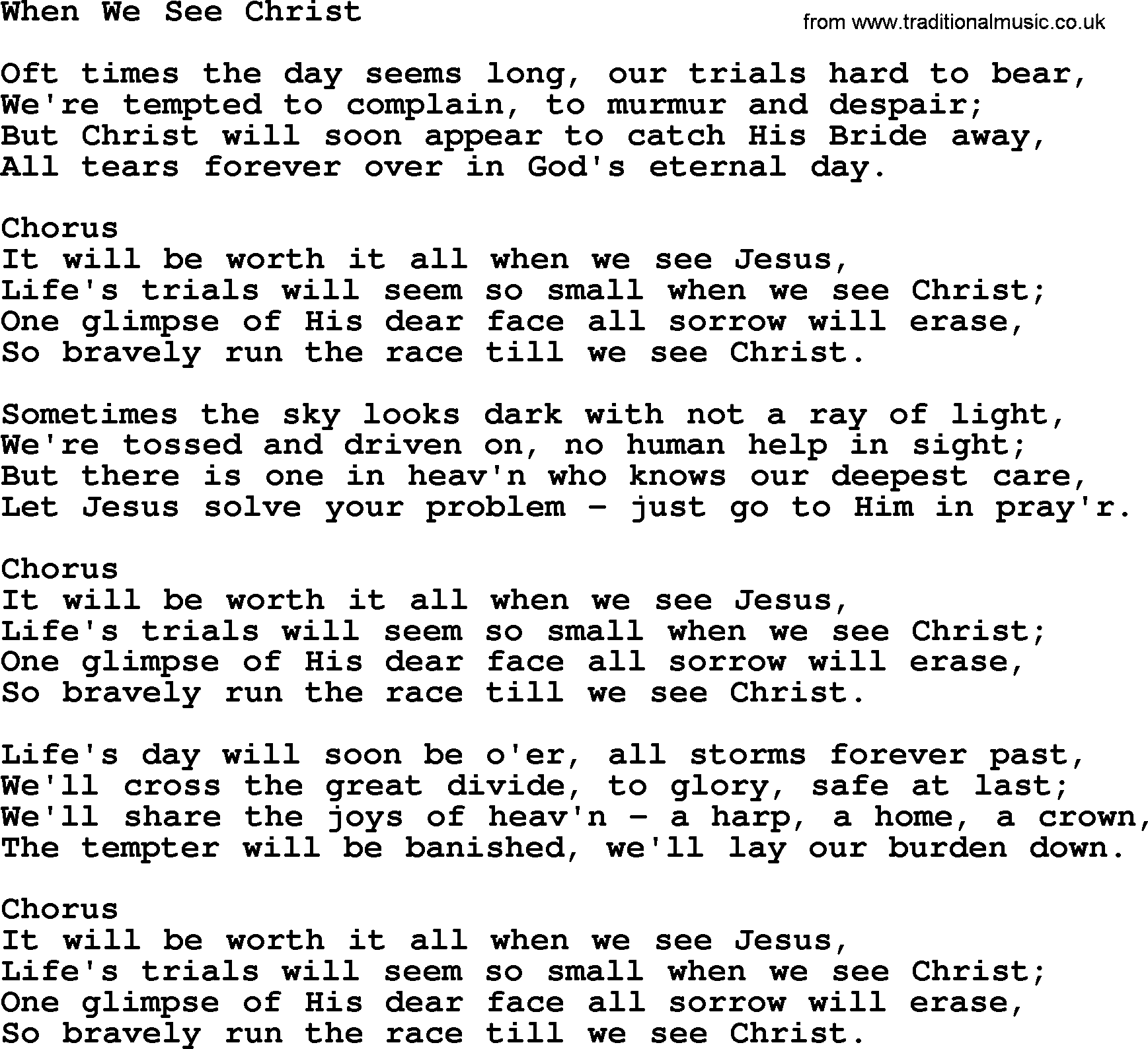 Baptist Hymnal Hymn: When We See Christ, lyrics with pdf