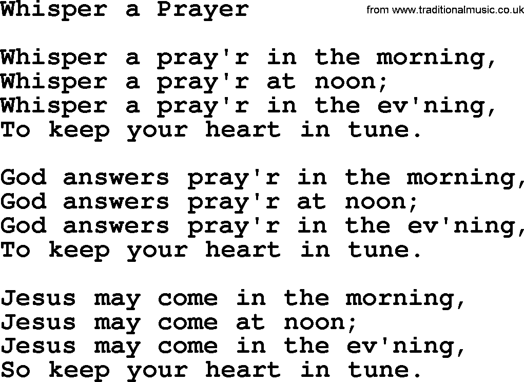 Baptist Hymnal Hymn: Whisper A Prayer, lyrics with pdf