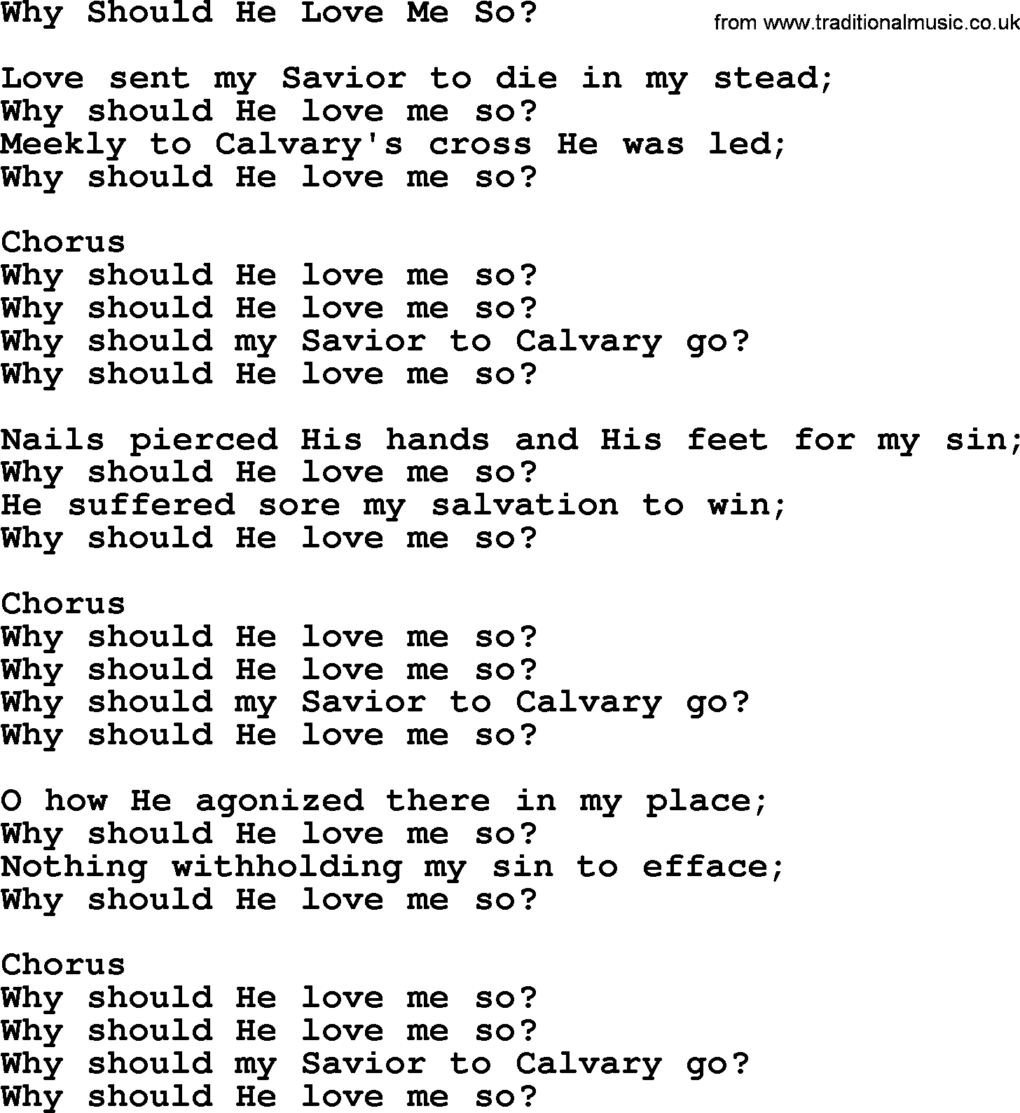 Baptist Hymnal Hymn: Why Should He Love Me So, lyrics with pdf