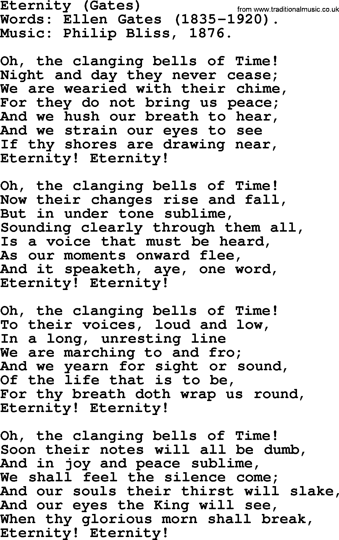 Philip Bliss Song: Eternity, lyrics