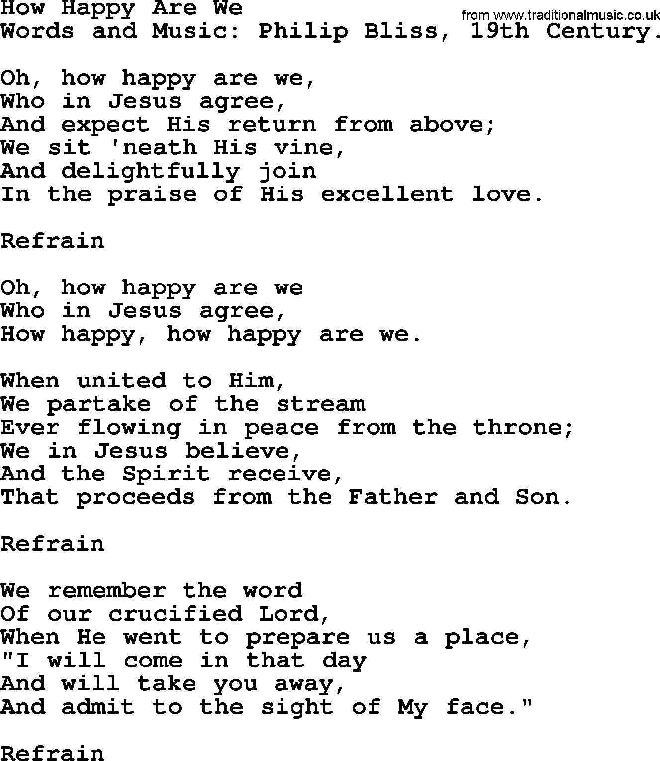 Philip Bliss Song: How Happy Are We, lyrics