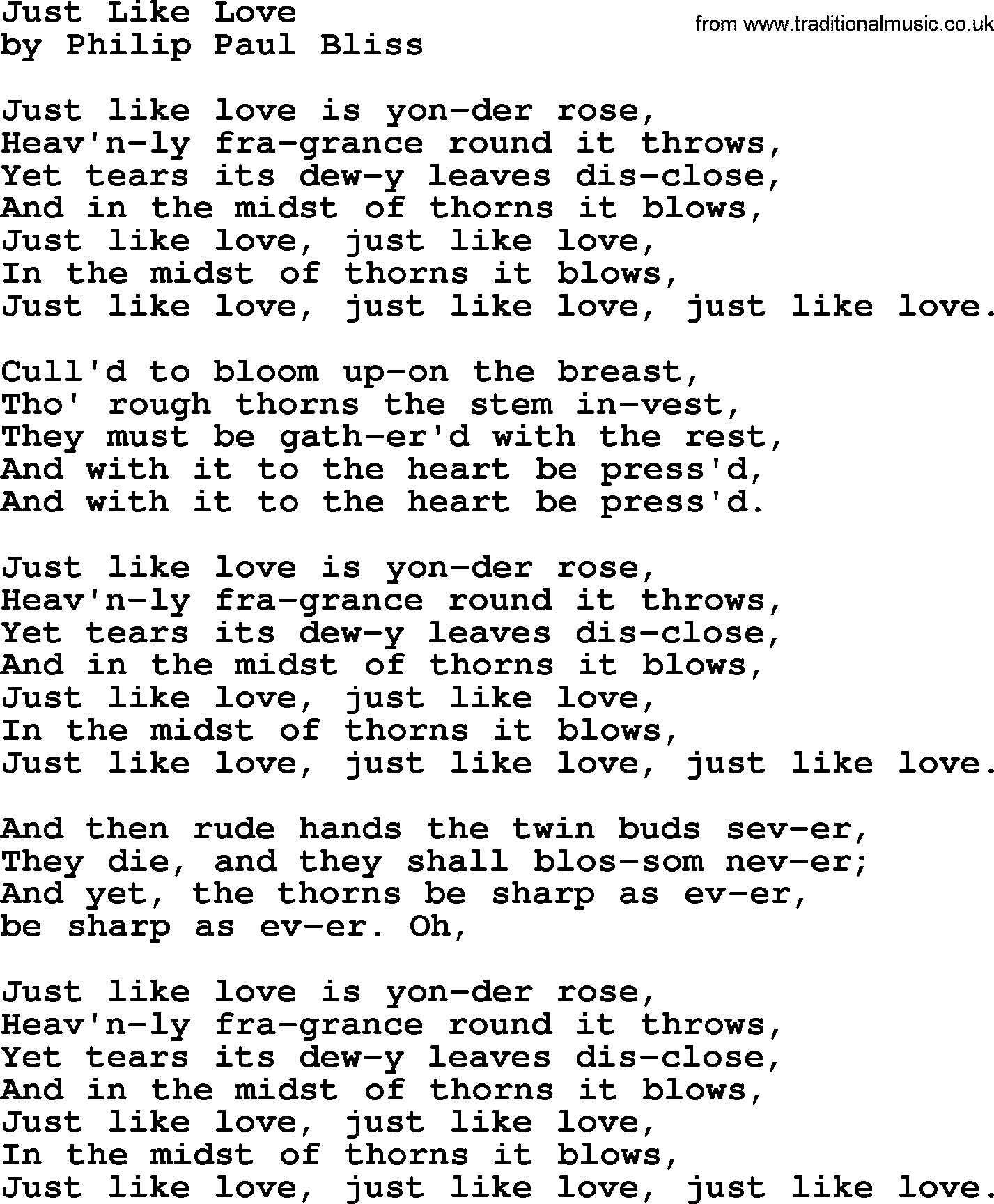 Philip Bliss Song: Just Like Love, lyrics
