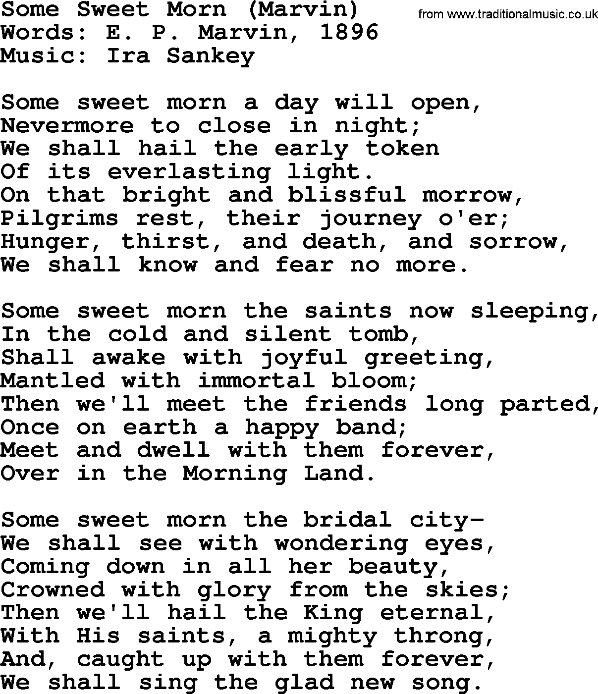 Philip Bliss Song: Some Sweet Morn, lyrics