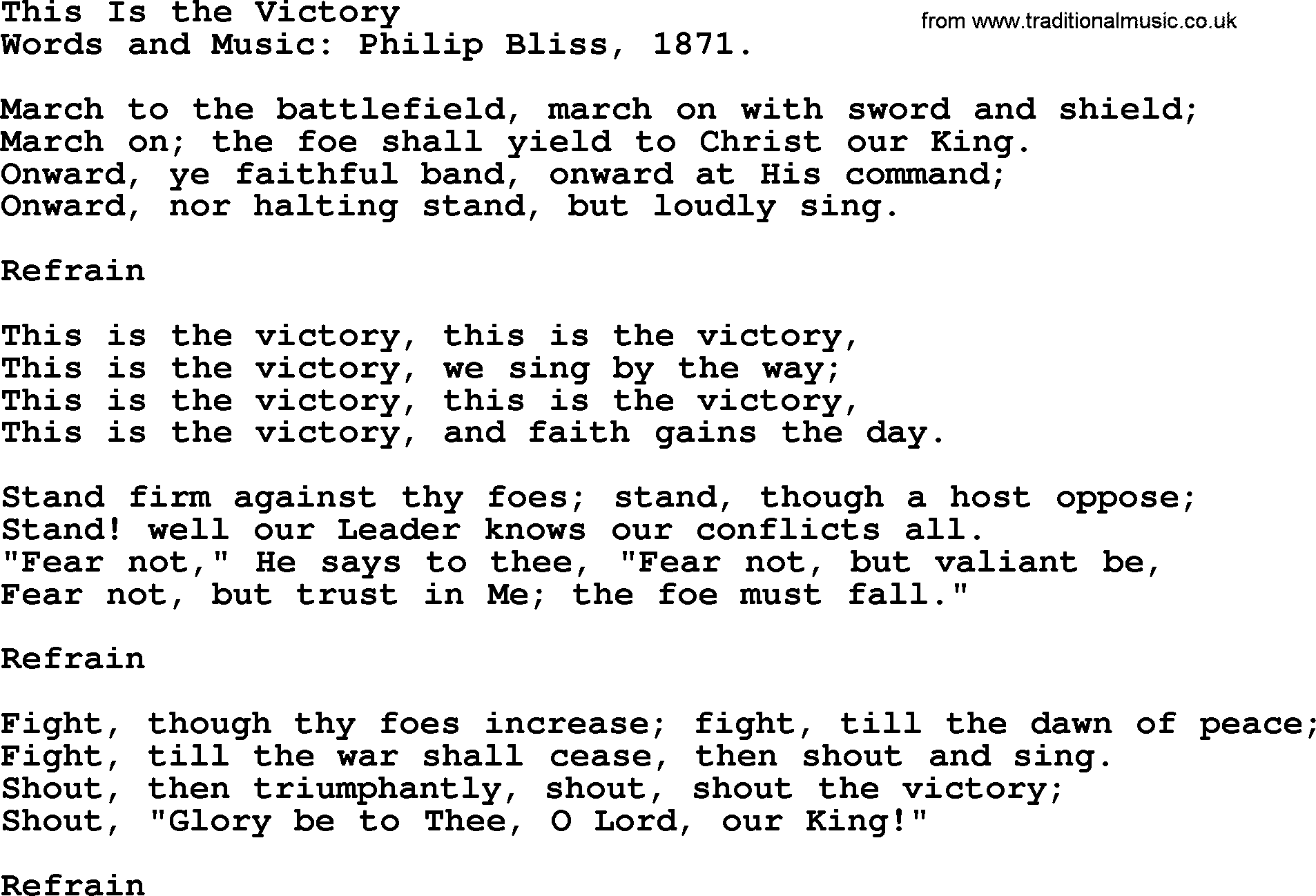 Philip Bliss Song: This Is The Victory, lyrics