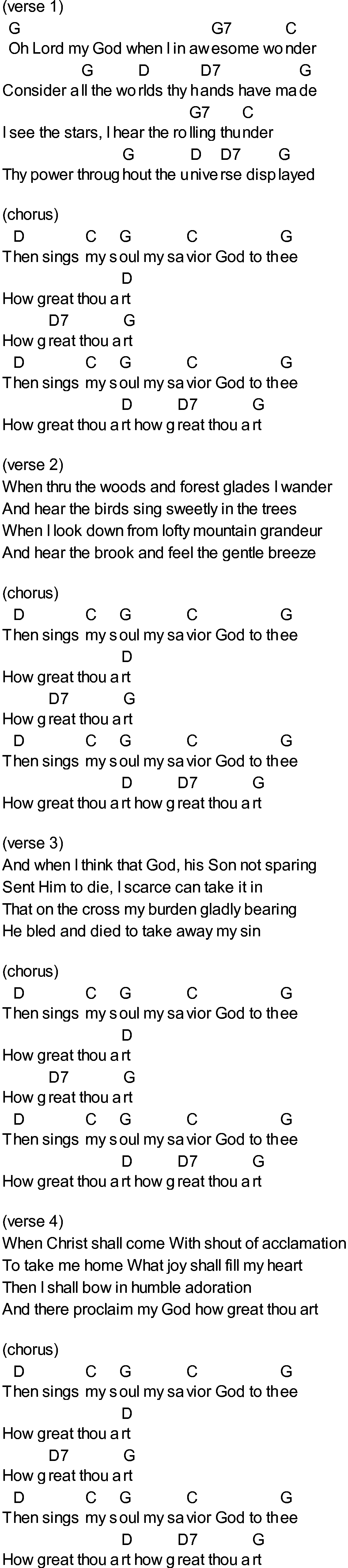 How Great Thou Art Lyrics And Chords G How Great Thou