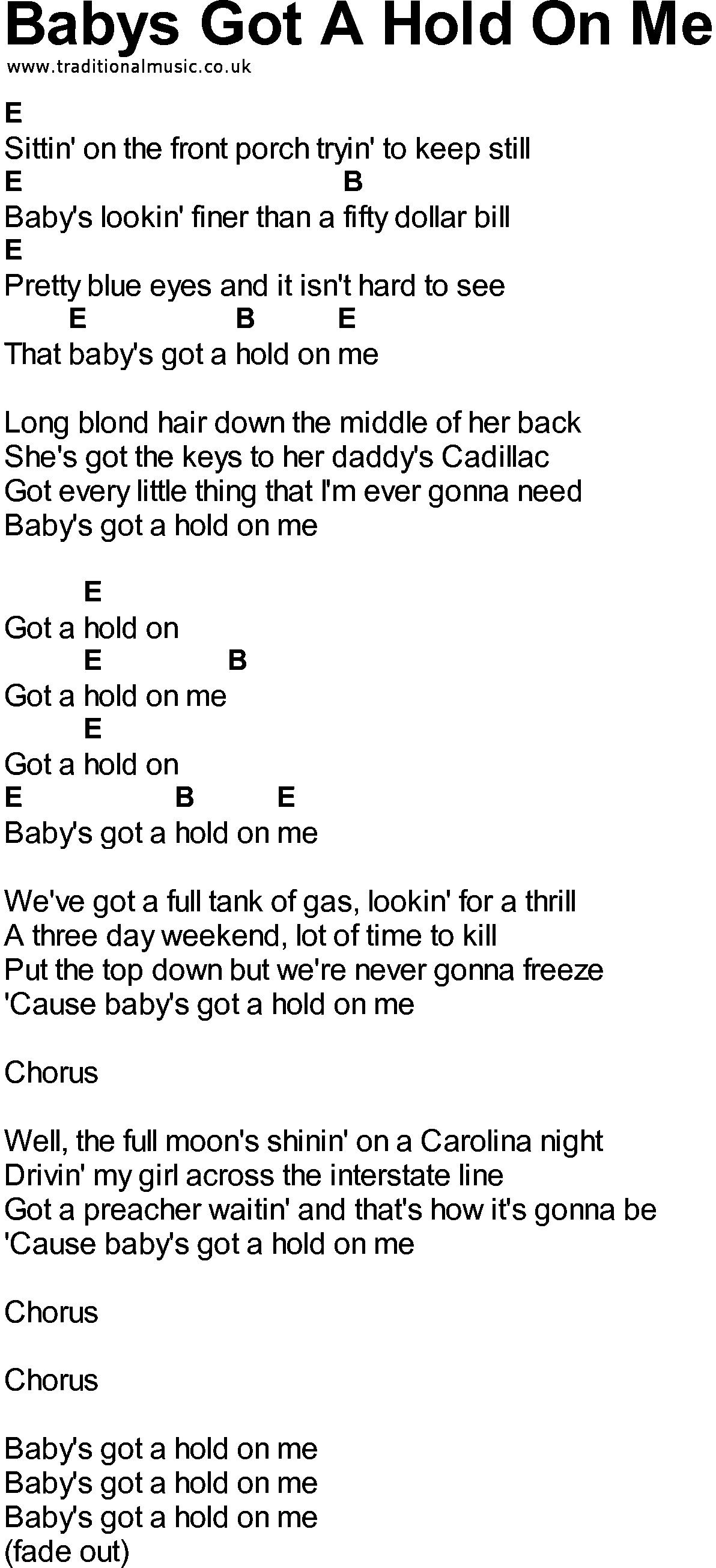 Bluegrass songs with chords - Babys Got A Hold On Me