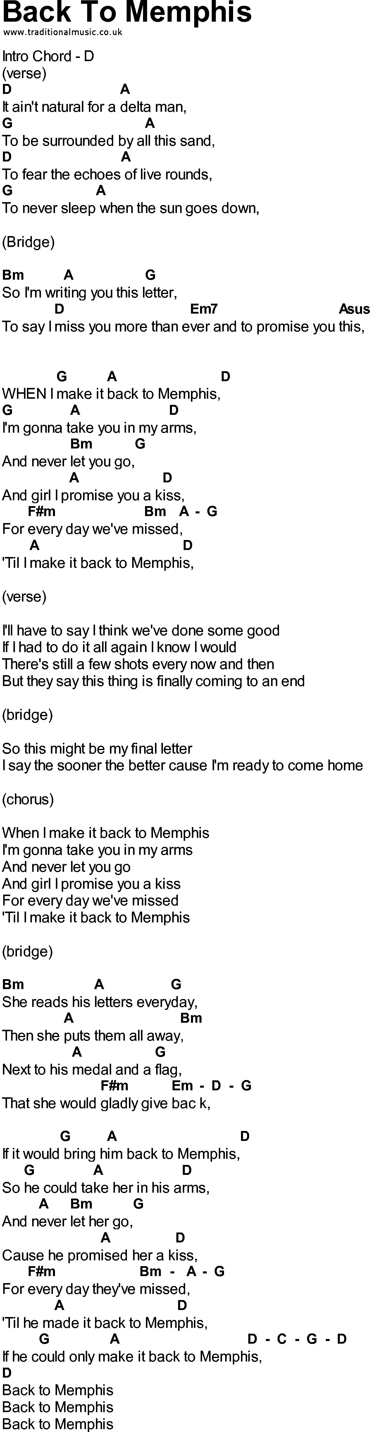 Bluegrass songs with chords - Back To Memphis