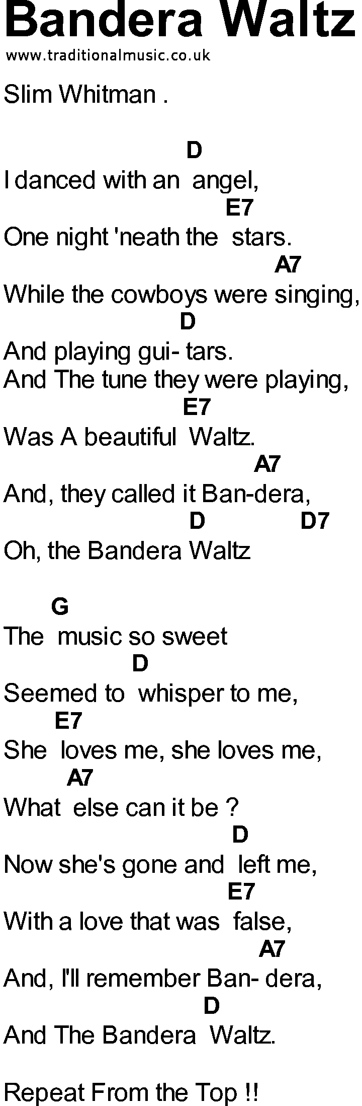 Bluegrass songs with chords - Bandera Waltz