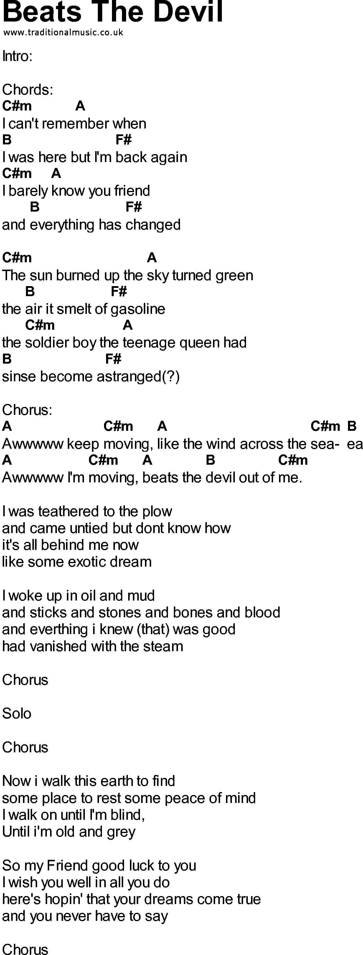 Bluegrass songs with chords - Beats The Devil