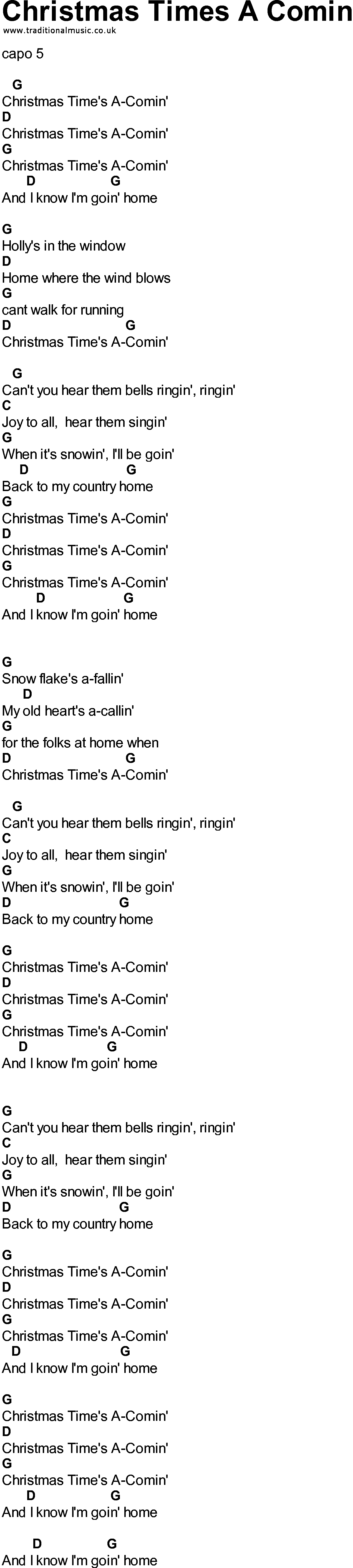 Bluegrass songs with chords - Christmas Times A Comin