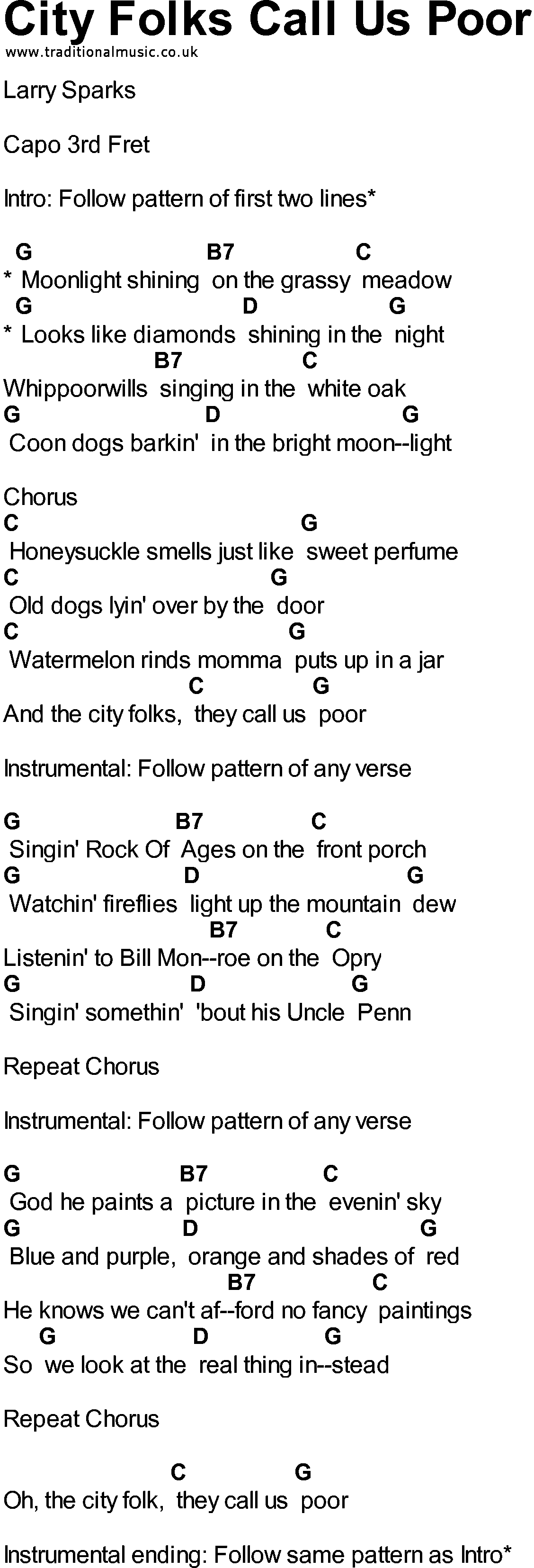 Bluegrass songs with chords - City Folks Call Us Poor