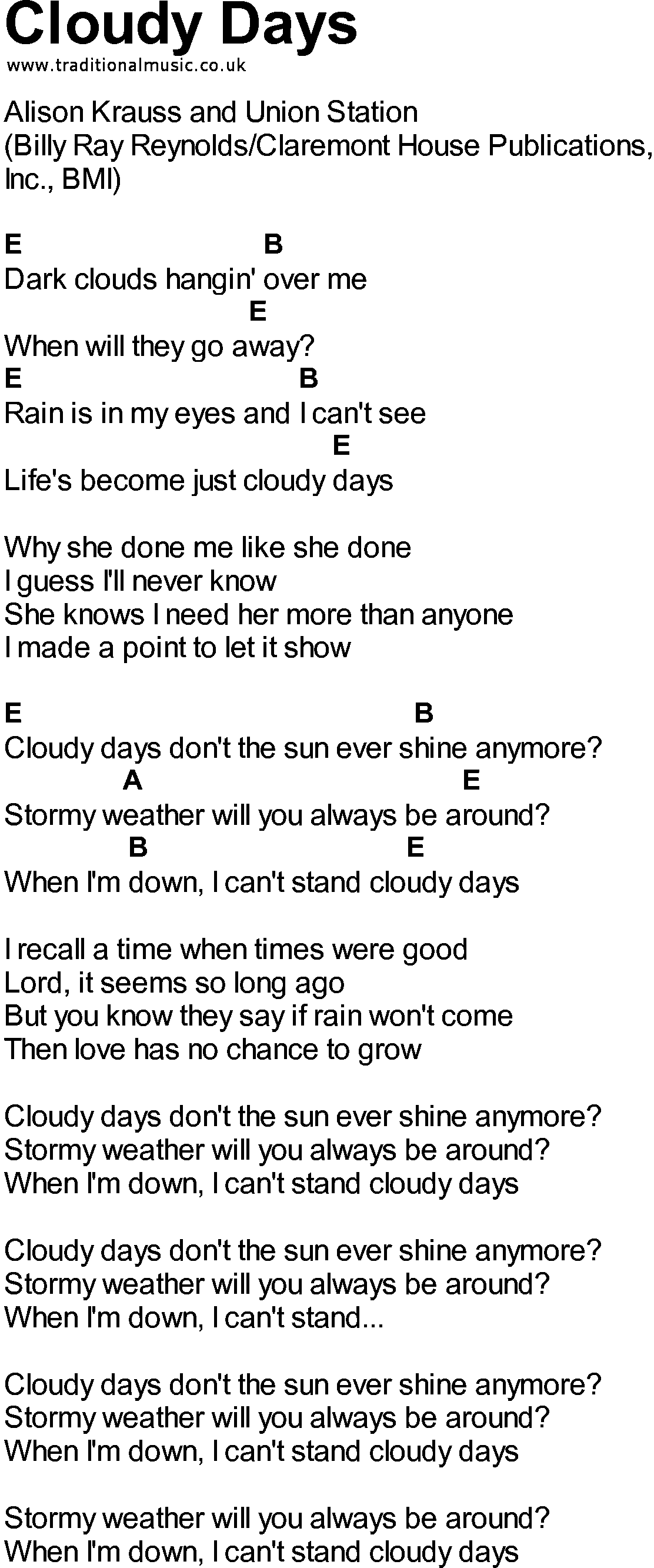 Bluegrass songs with chords - Cloudy Days