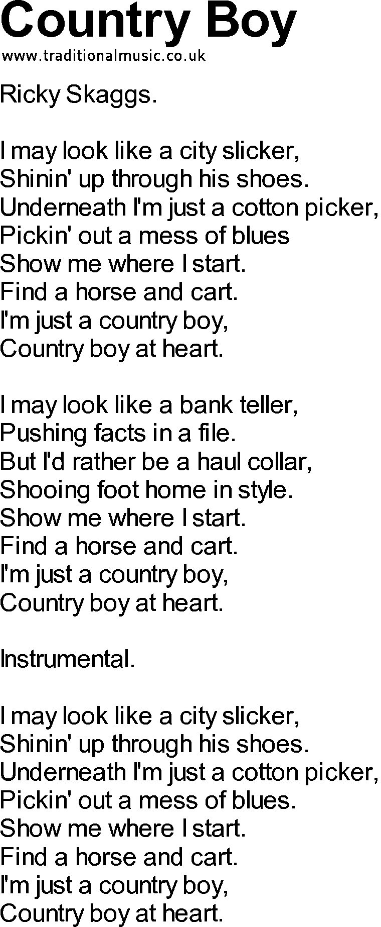 Bluegrass songs with chords - Country Boy
