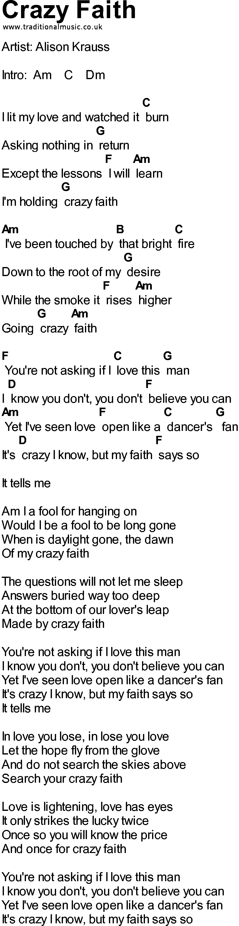 Bluegrass songs with chords - Crazy Faith