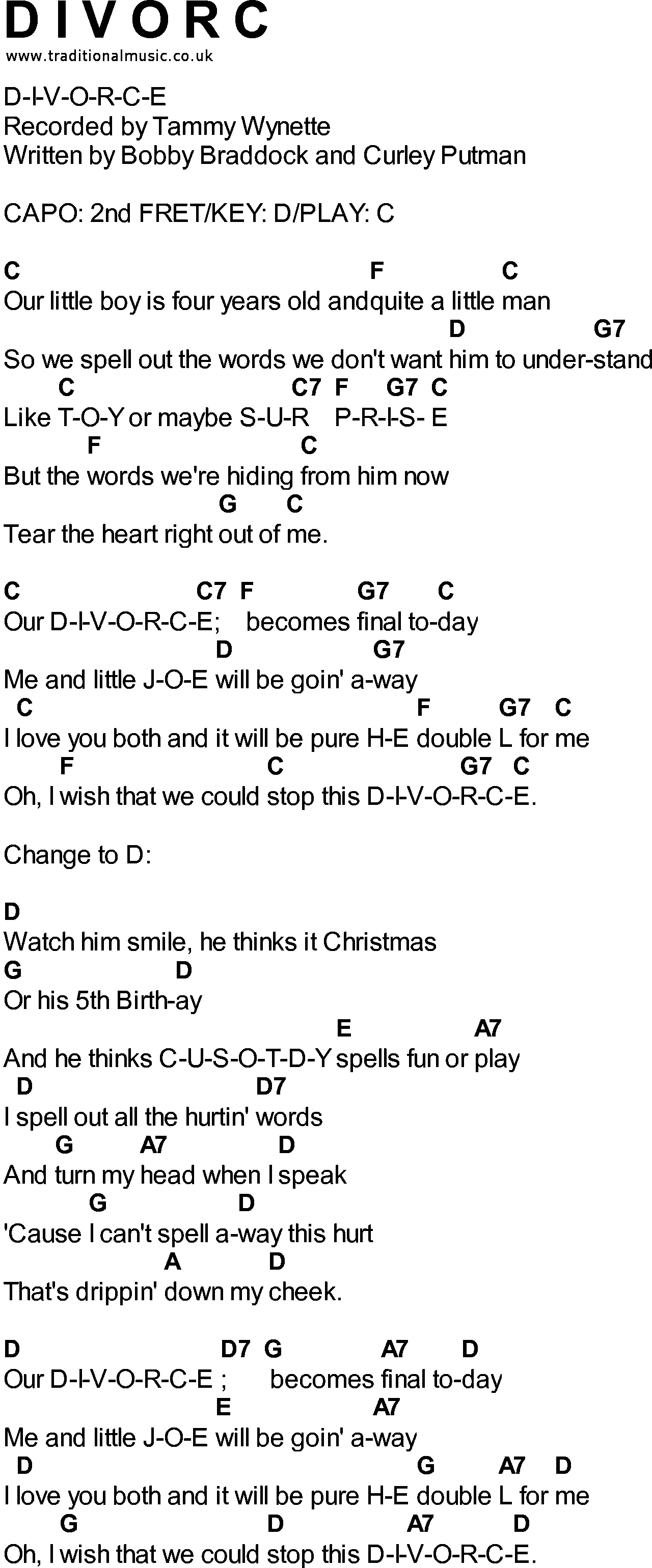 Bluegrass songs with chords - D I V O R C