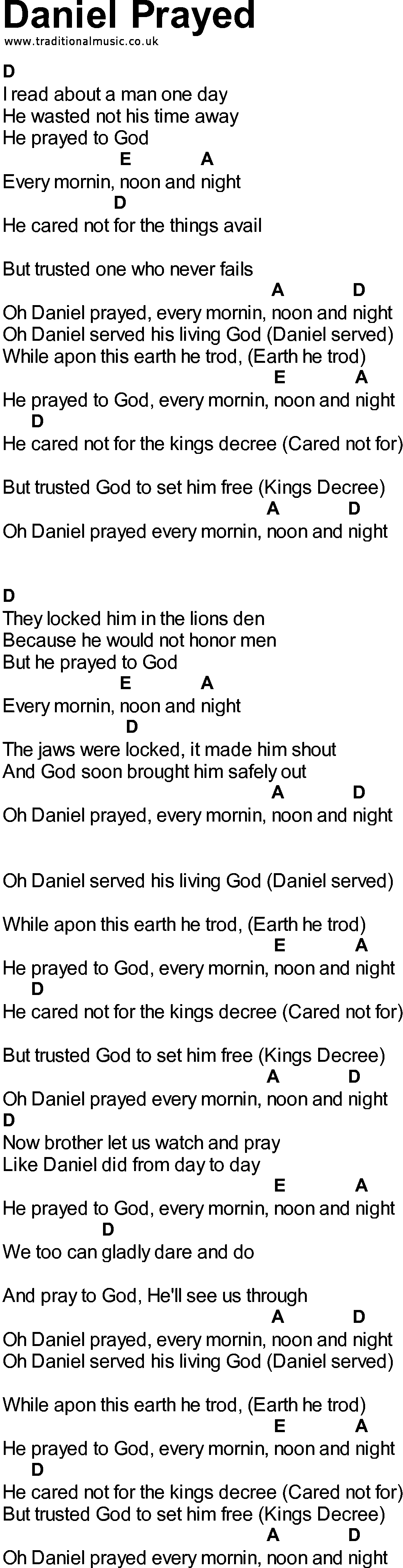 Bluegrass songs with chords - Daniel Prayed