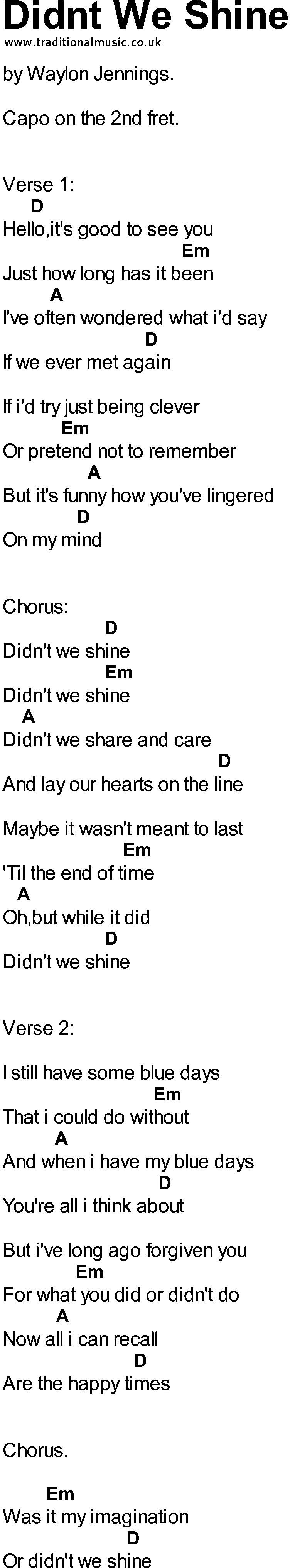 Bluegrass songs with chords - Didnt We Shine