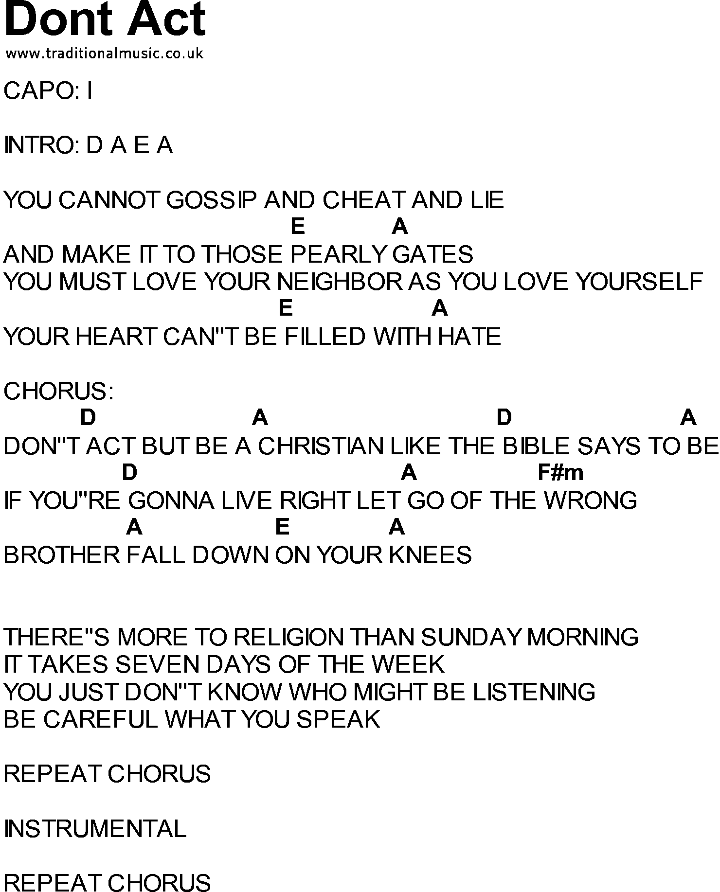 Bluegrass songs with chords - Dont Act