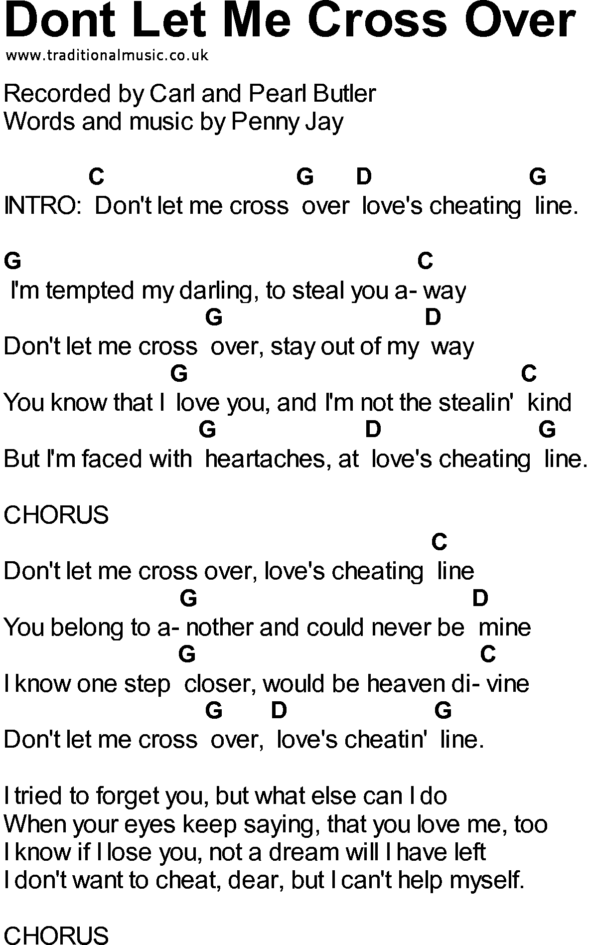Bluegrass songs with chords - Dont Let Me Cross Over