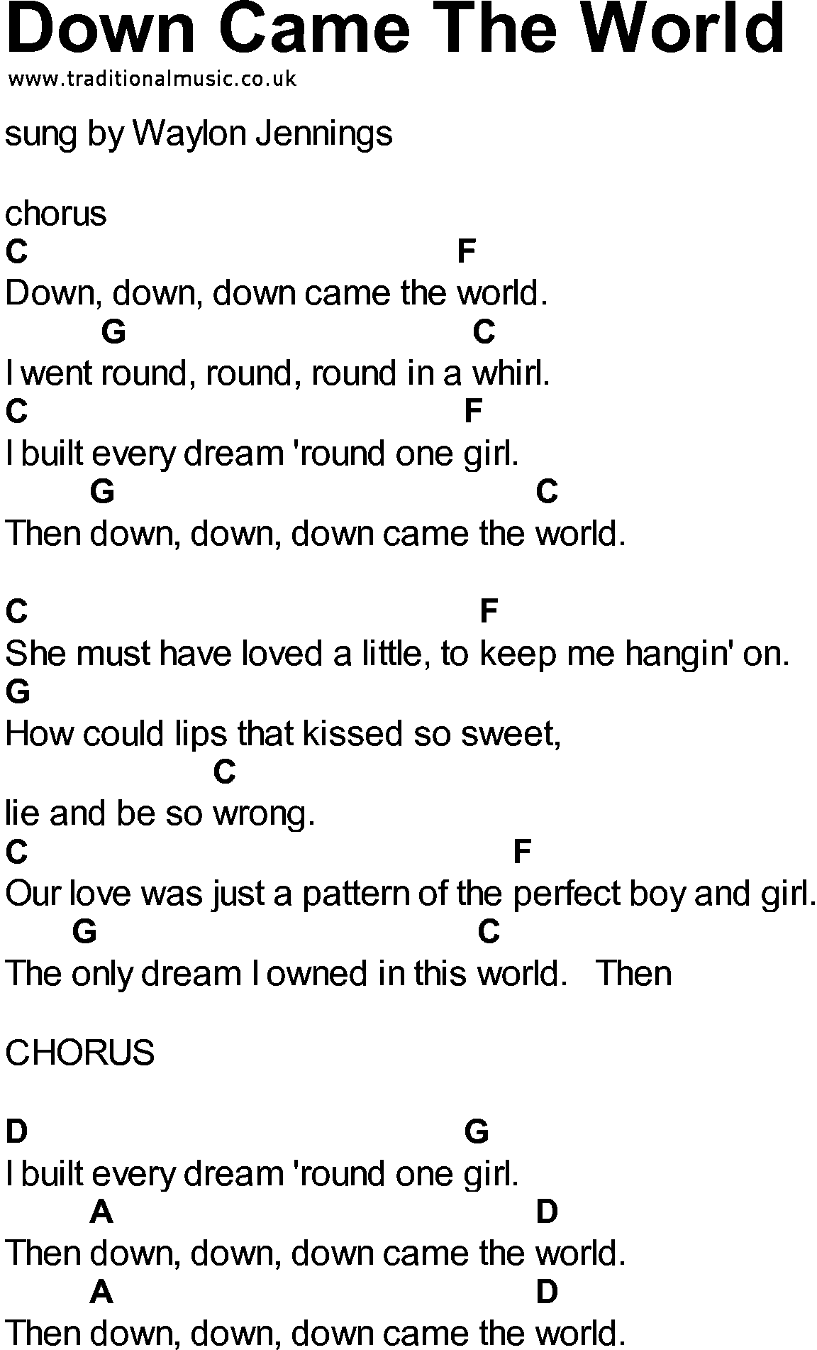 Bluegrass songs with chords - Down Came The World