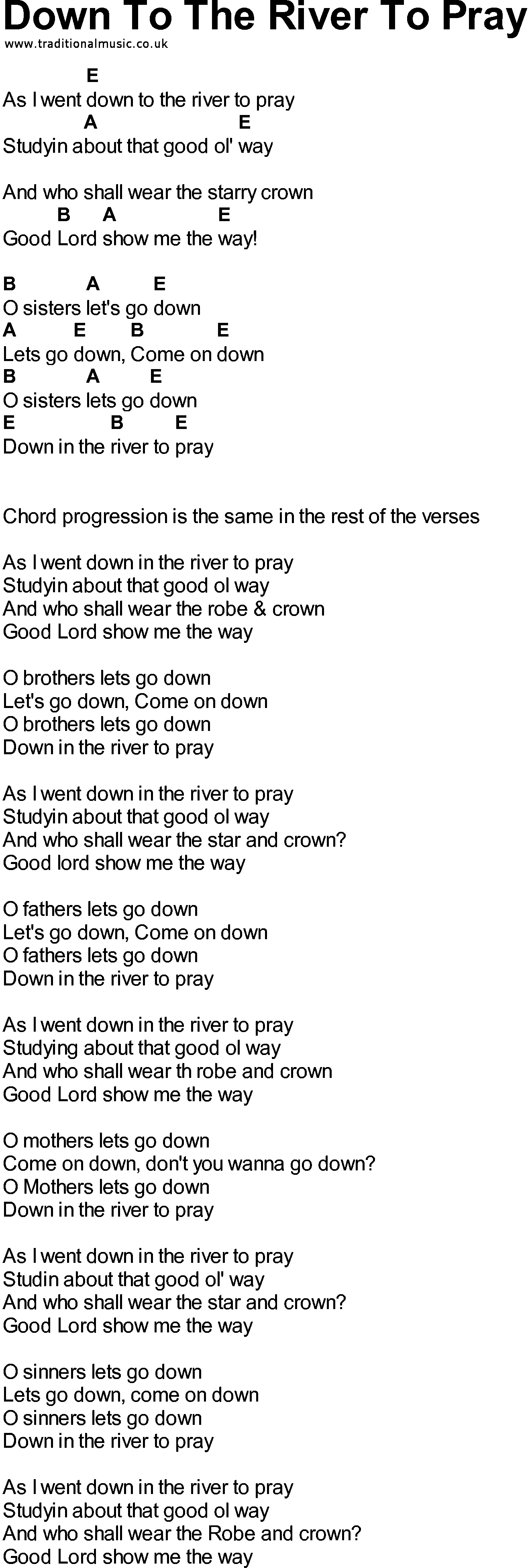 Bluegrass songs with chords - Down To The River To Pray