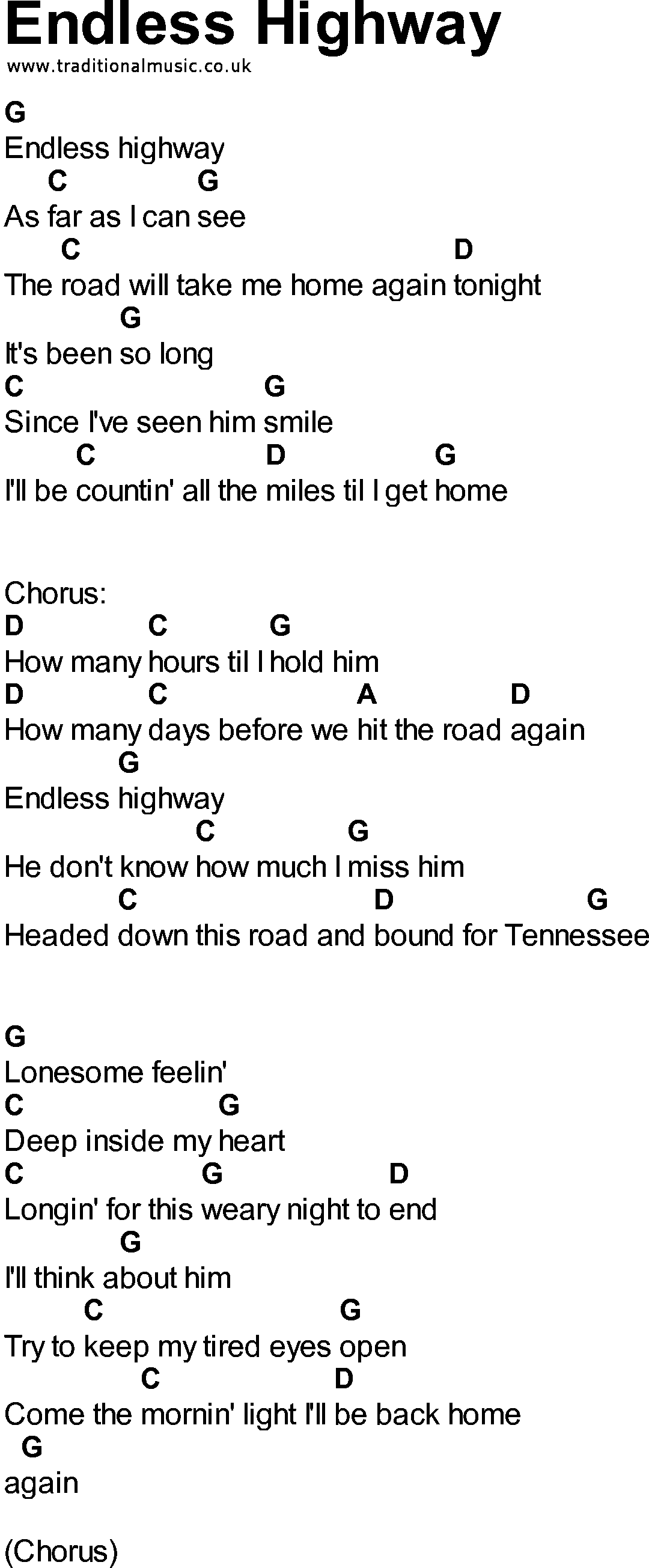 Bluegrass songs with chords - Endless Highway