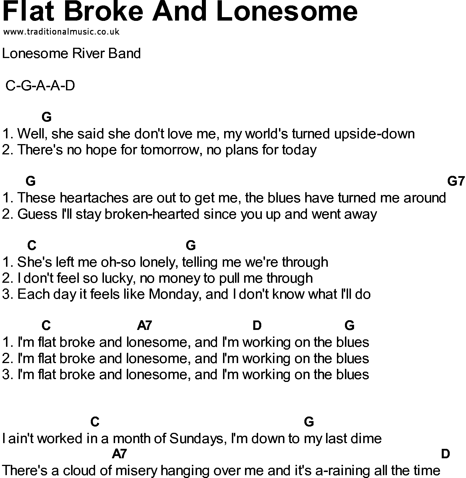 Bluegrass songs with chords - Flat Broke And Lonesome