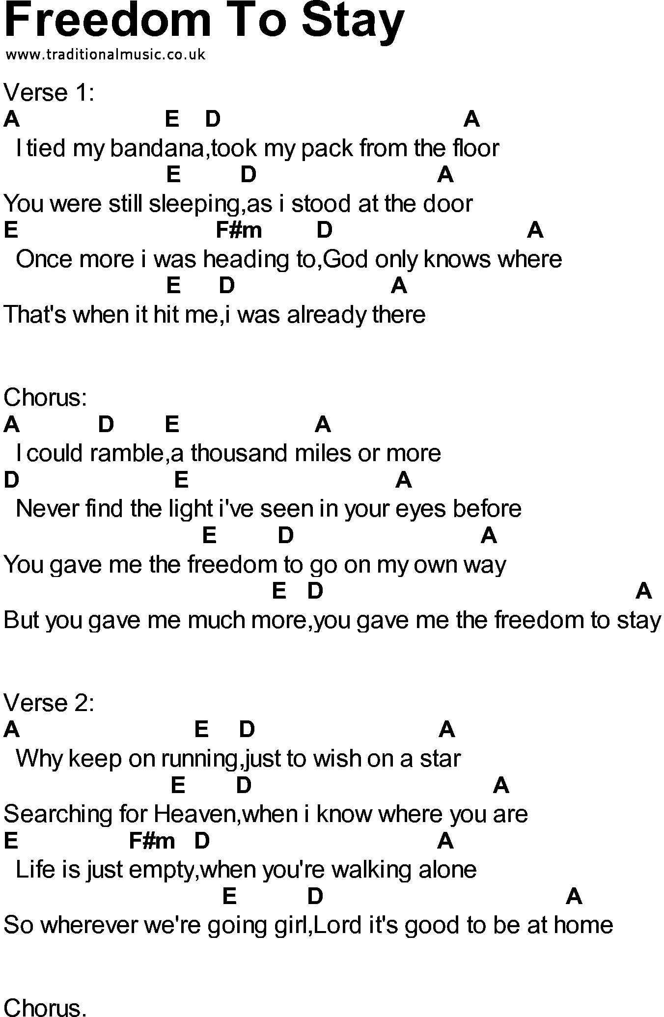 Bluegrass songs with chords - Freedom To Stay