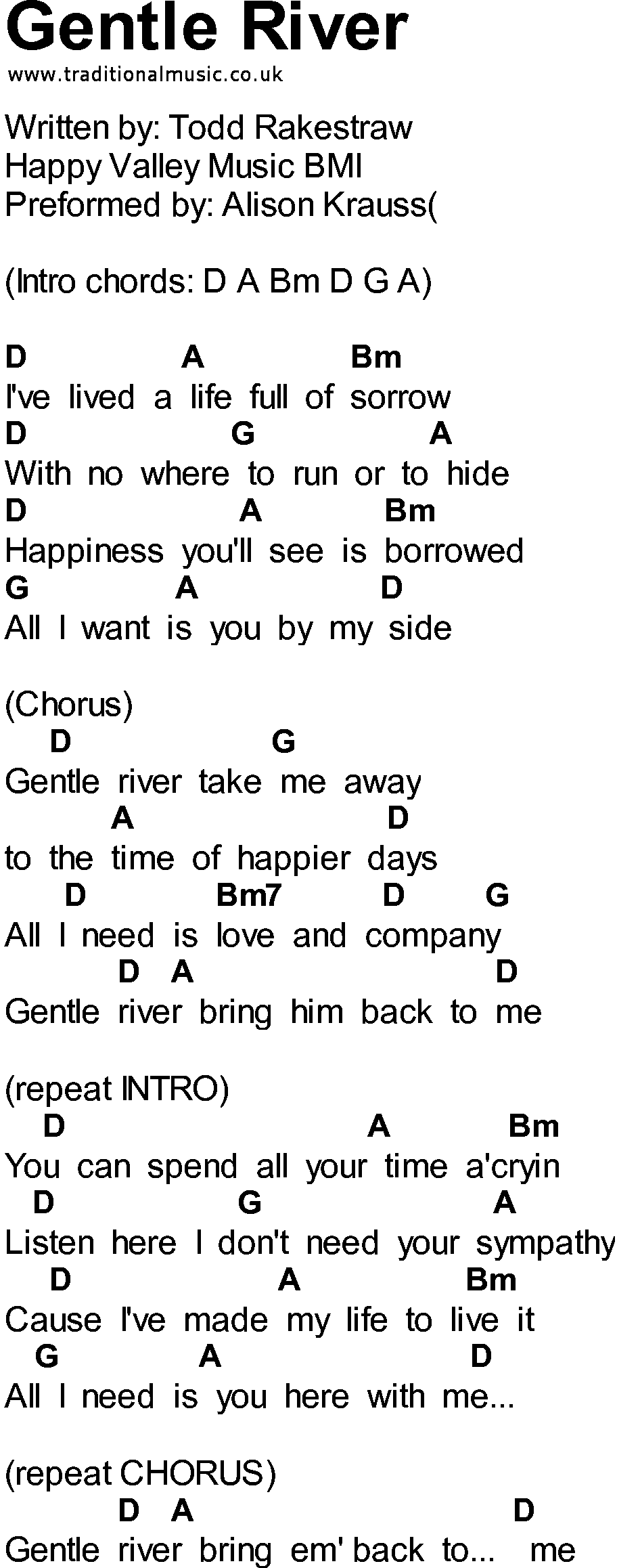 Bluegrass songs with chords - Gentle River