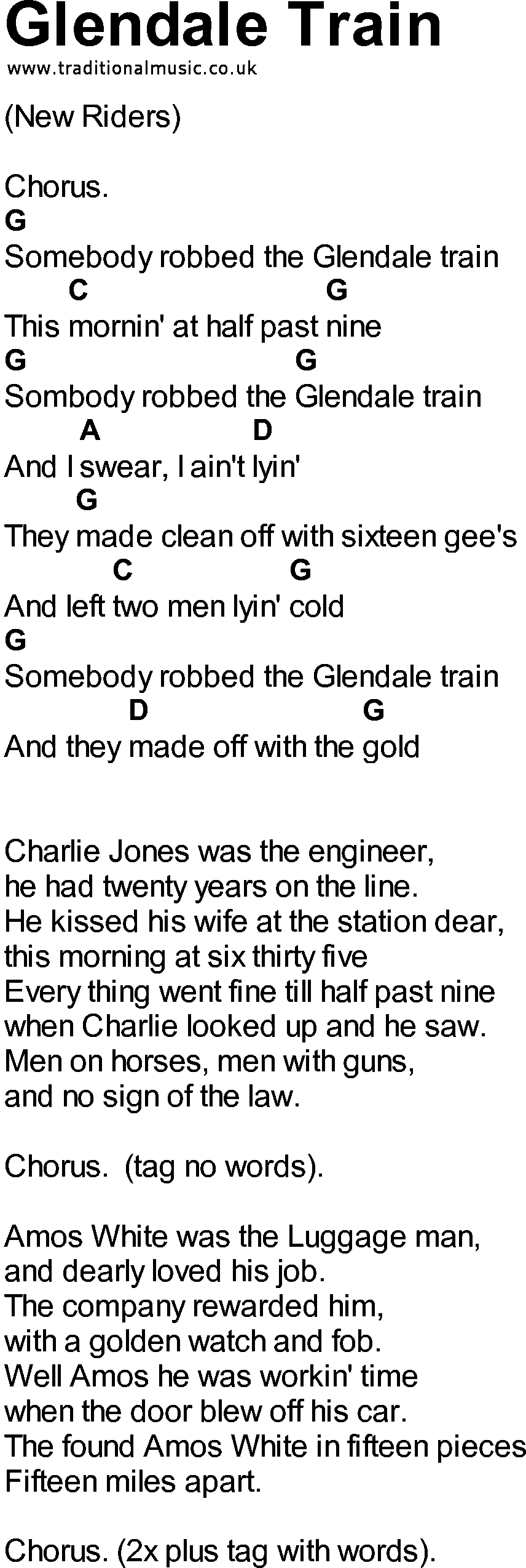 Bluegrass songs with chords - Glendale Train