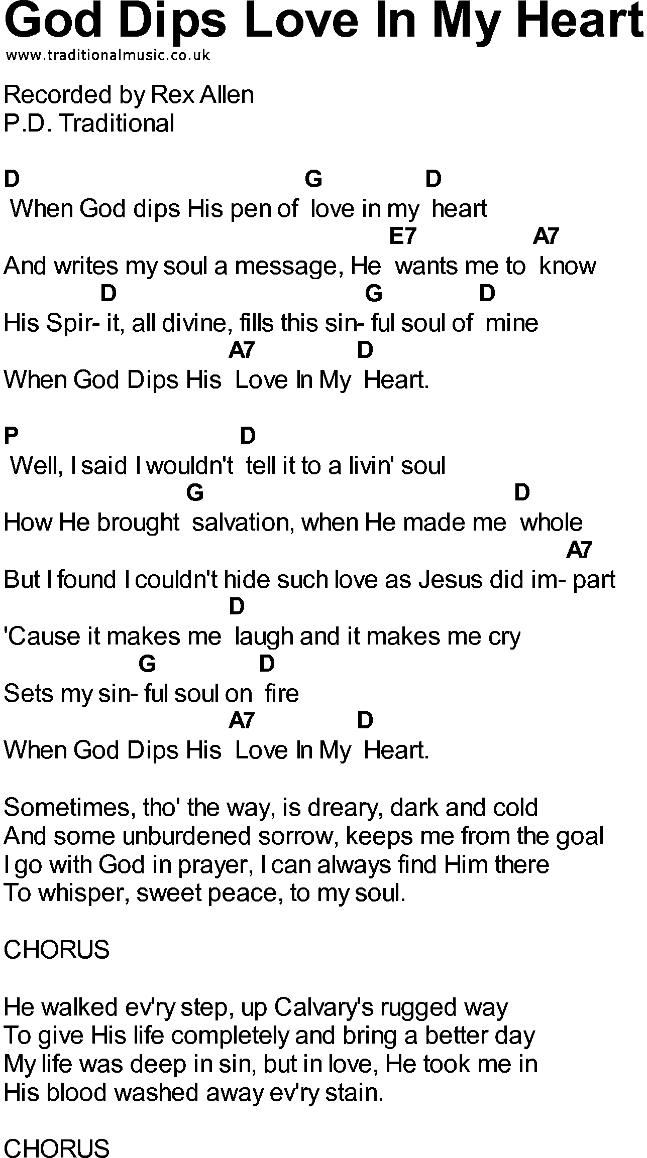 Bluegrass songs with chords - God Dips Love In My Heart