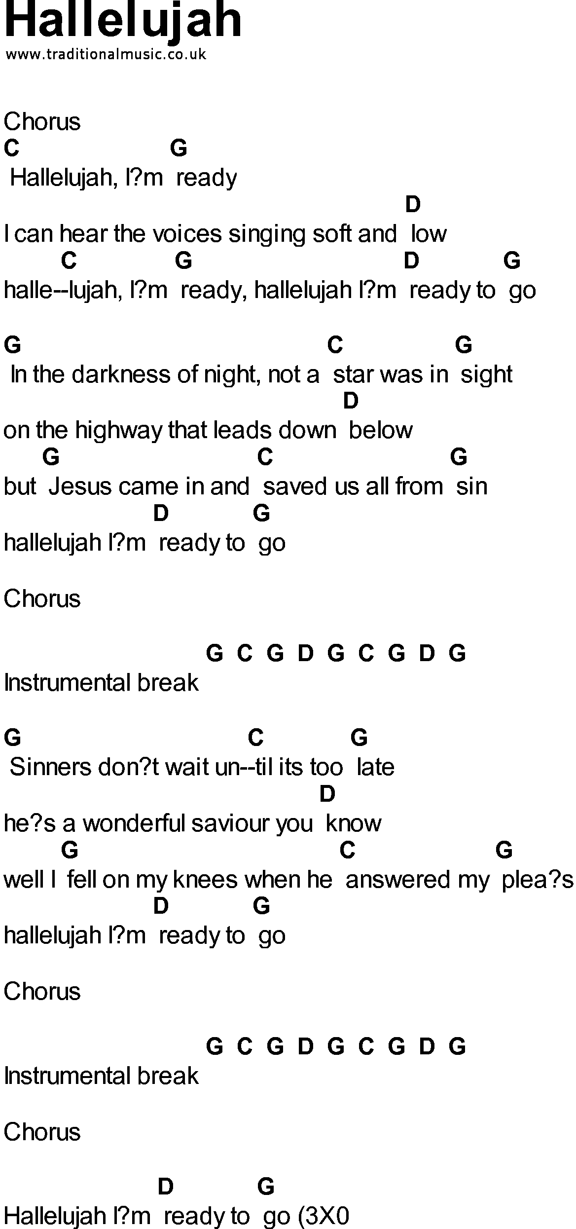 Bluegrass songs with chords - Hallelujah