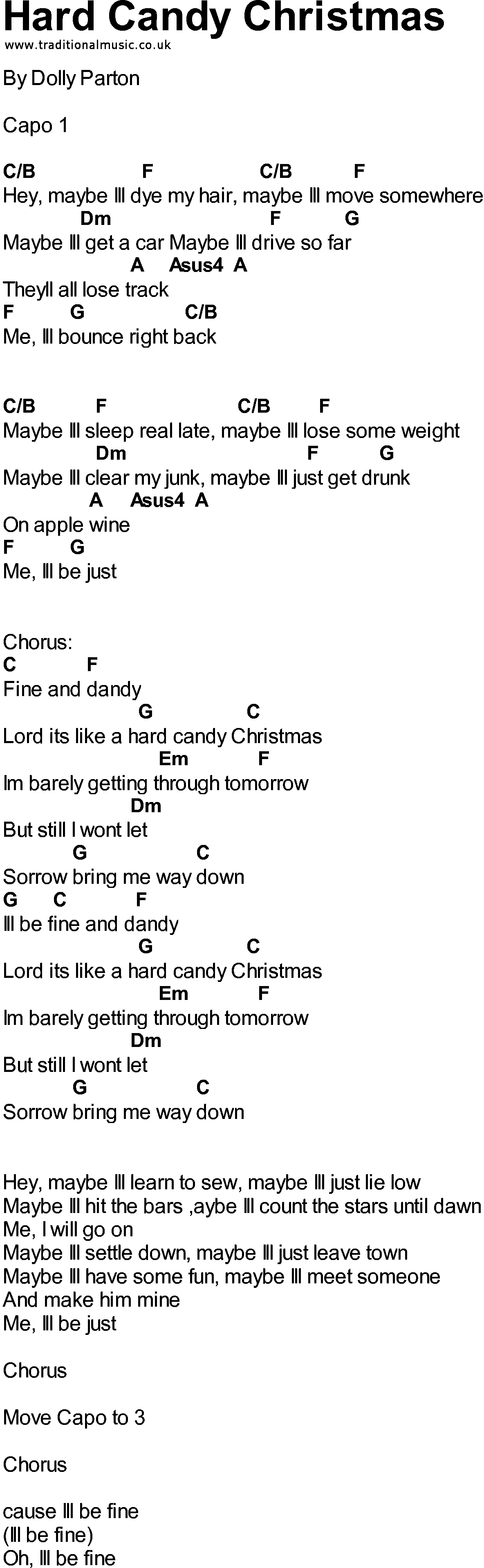 Bluegrass songs with chords - Hard Candy Christmas