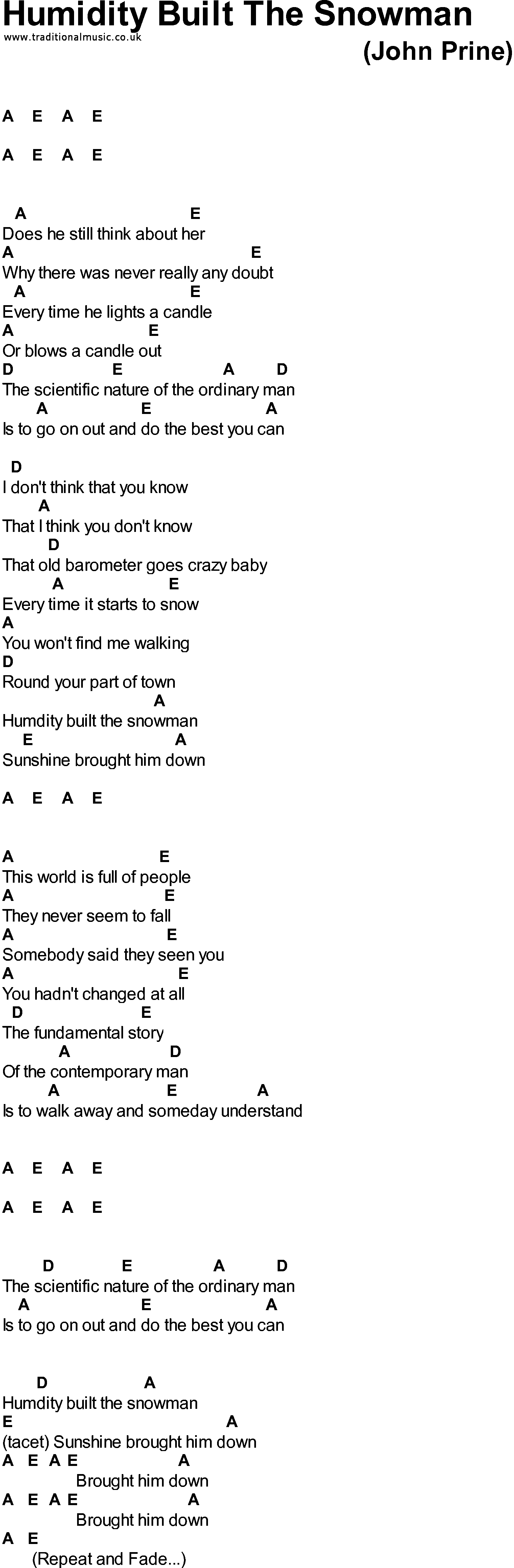 Bluegrass songs with chords - Humidity Built The Snowman
