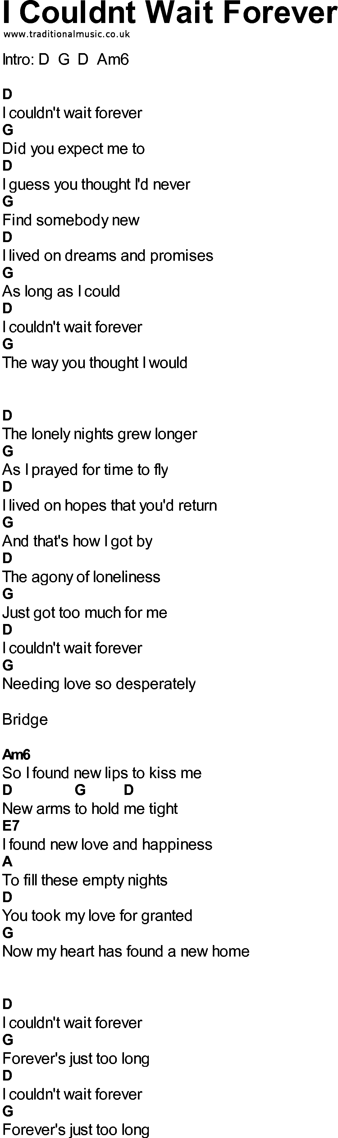 Bluegrass songs with chords - I Couldnt Wait Forever
