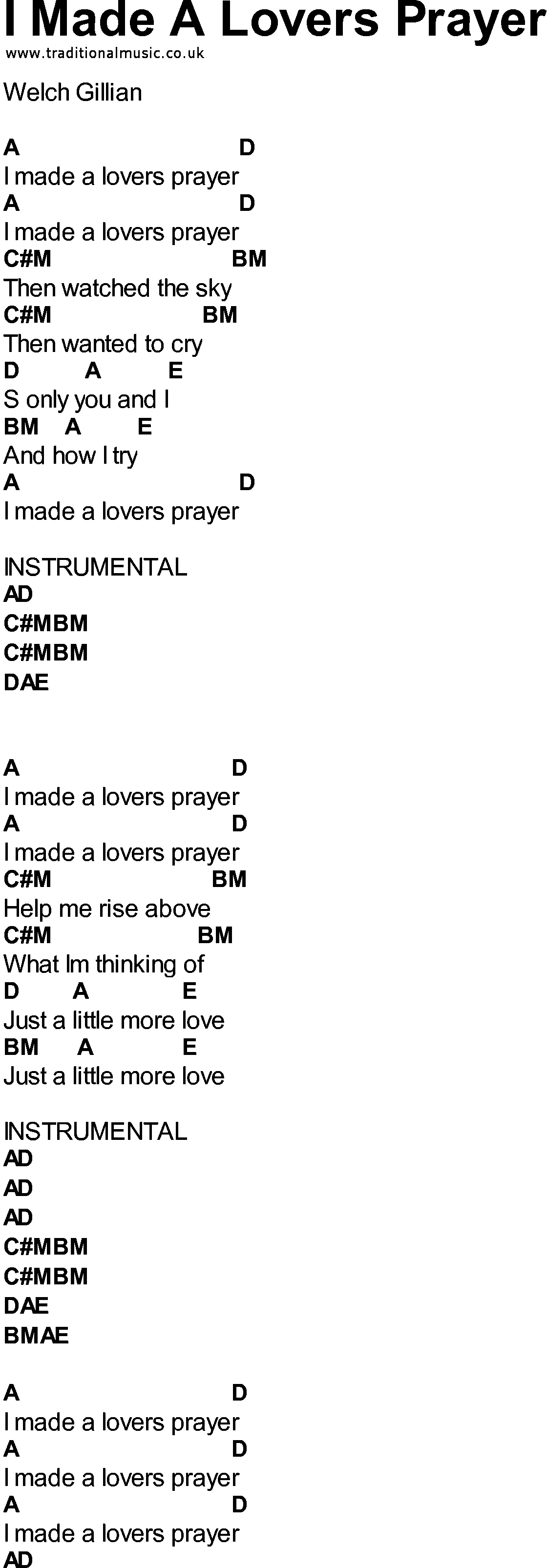 Bluegrass songs with chords - I Made A Lovers Prayer