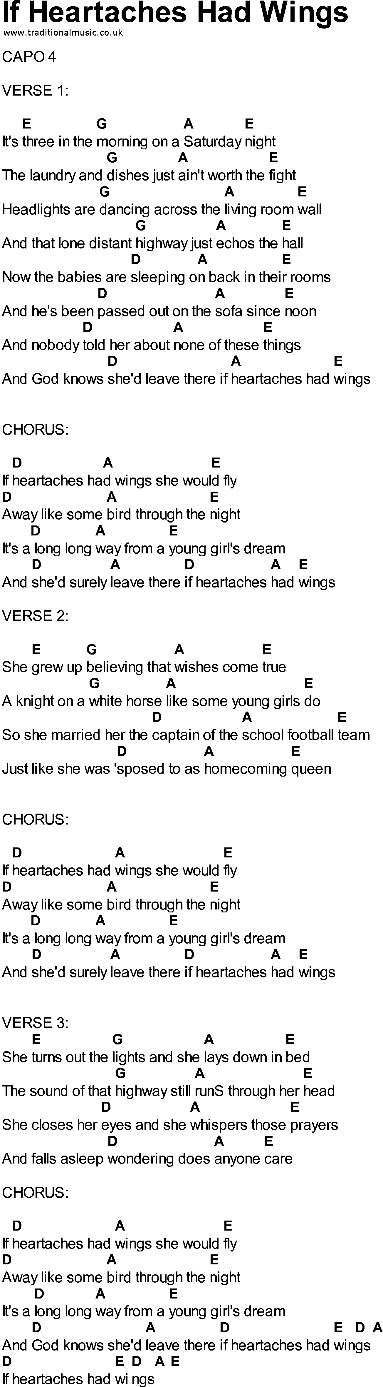 Bluegrass songs with chords - If Heartaches Had Wings