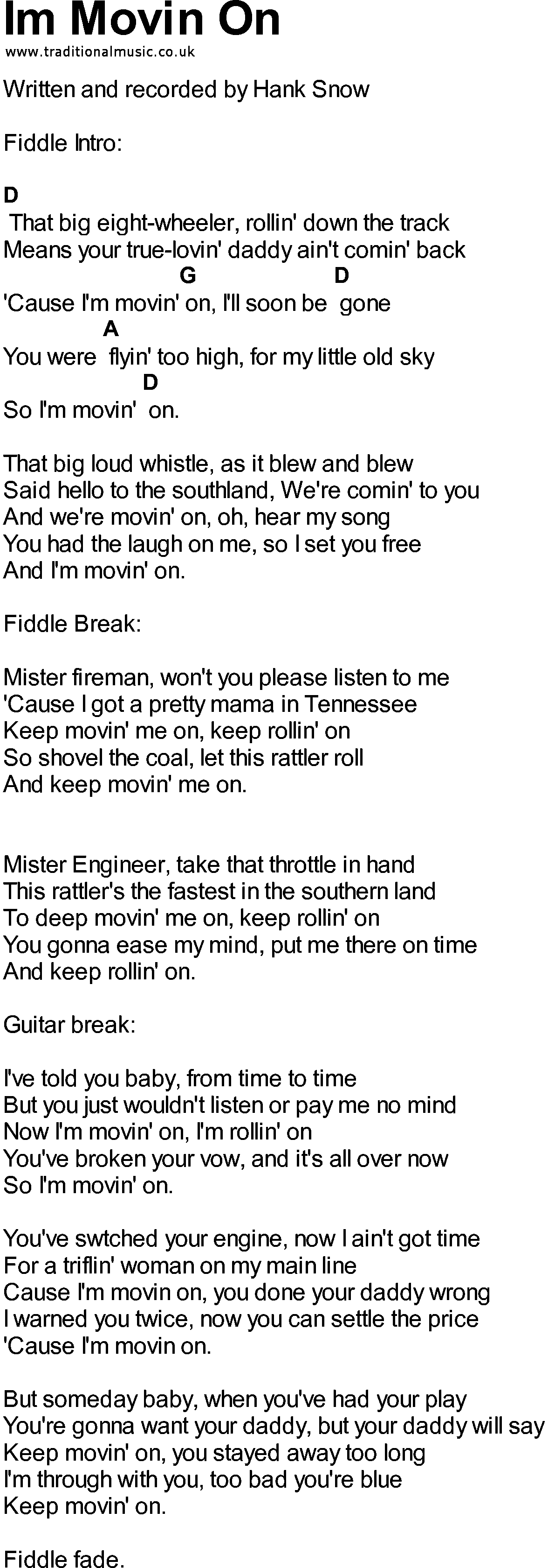 Bluegrass songs with chords - Im Movin On