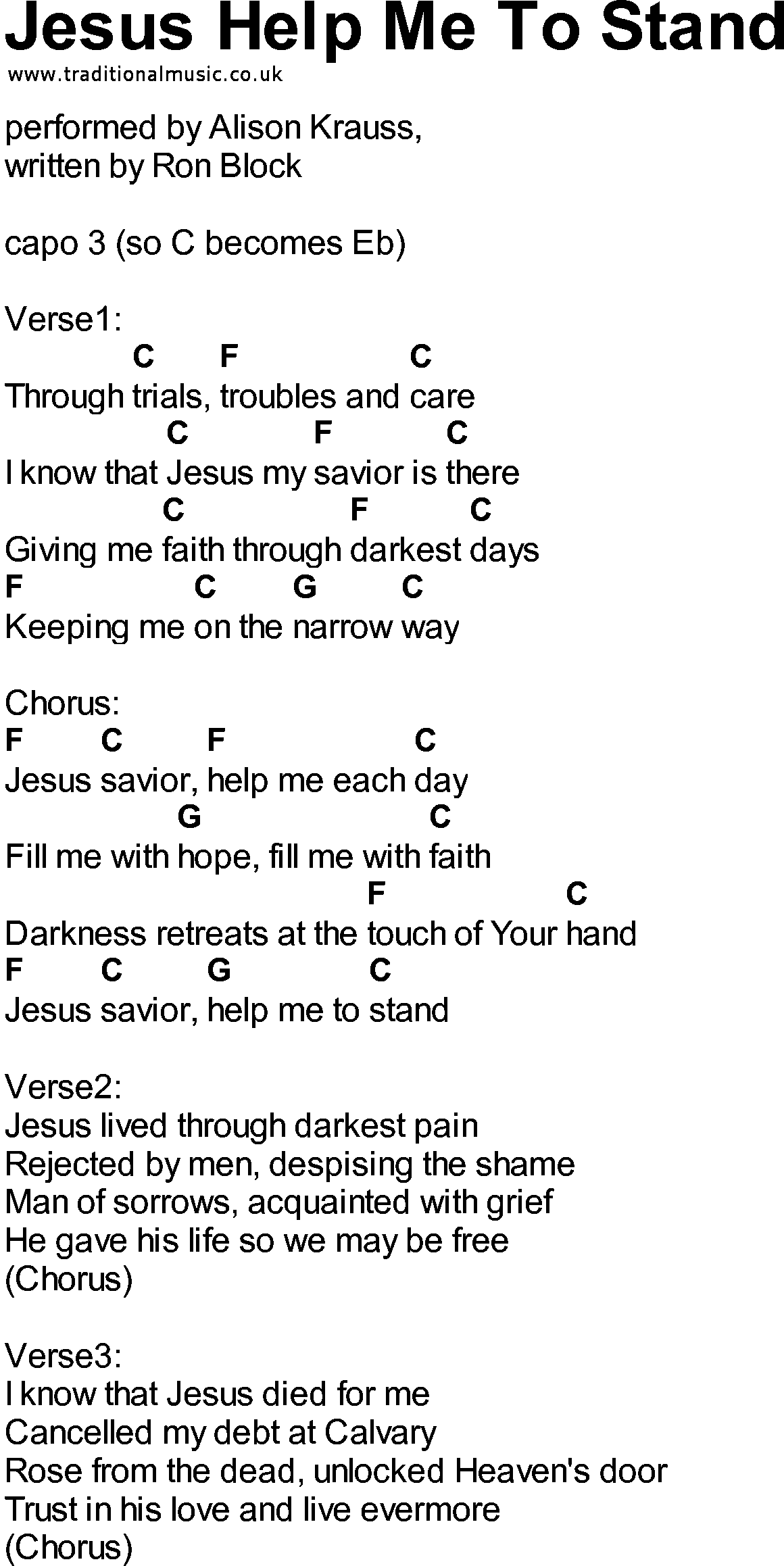 Bluegrass songs with chords - Jesus Help Me To Stand