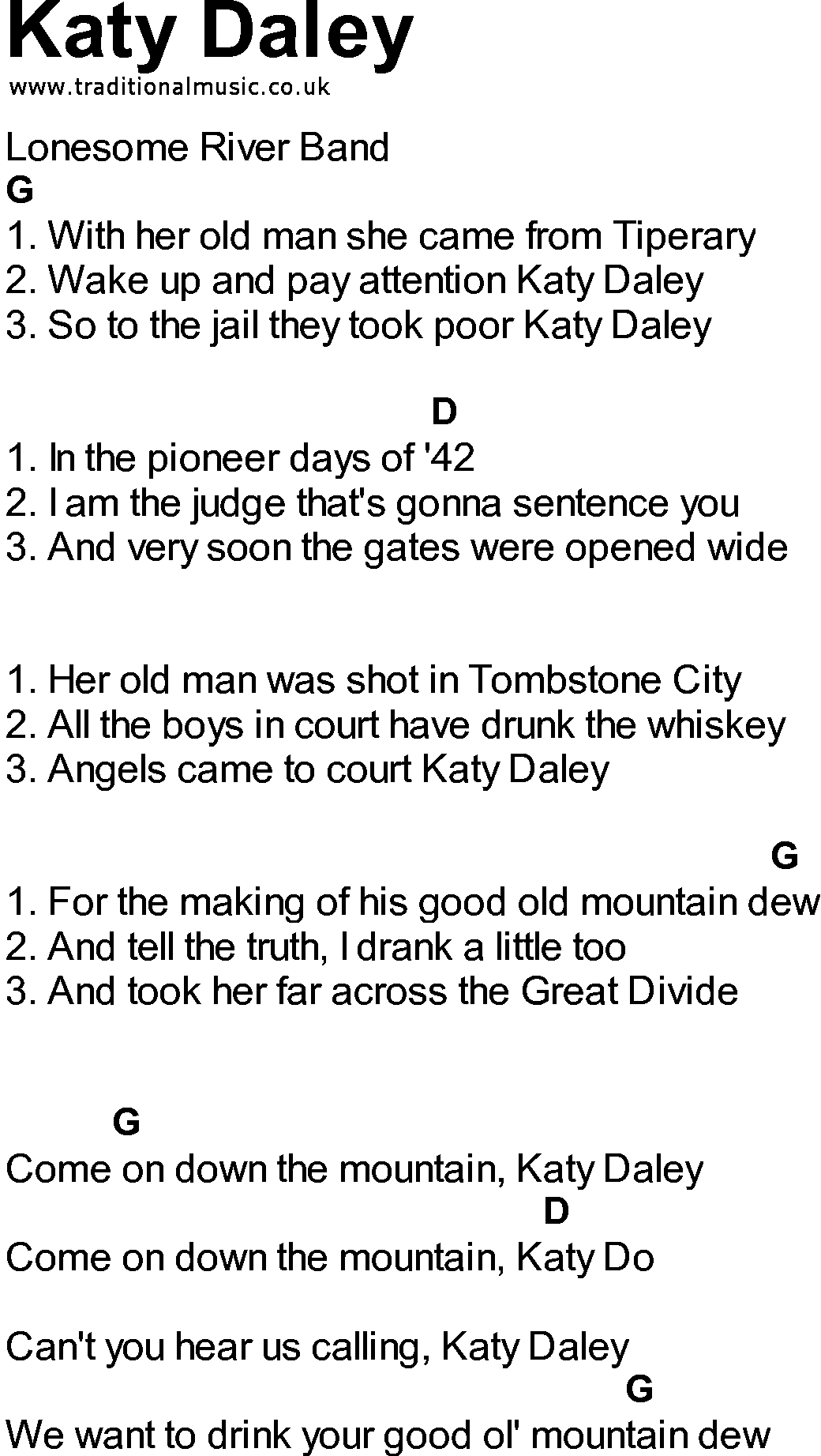 Bluegrass songs with chords - Katy Daley