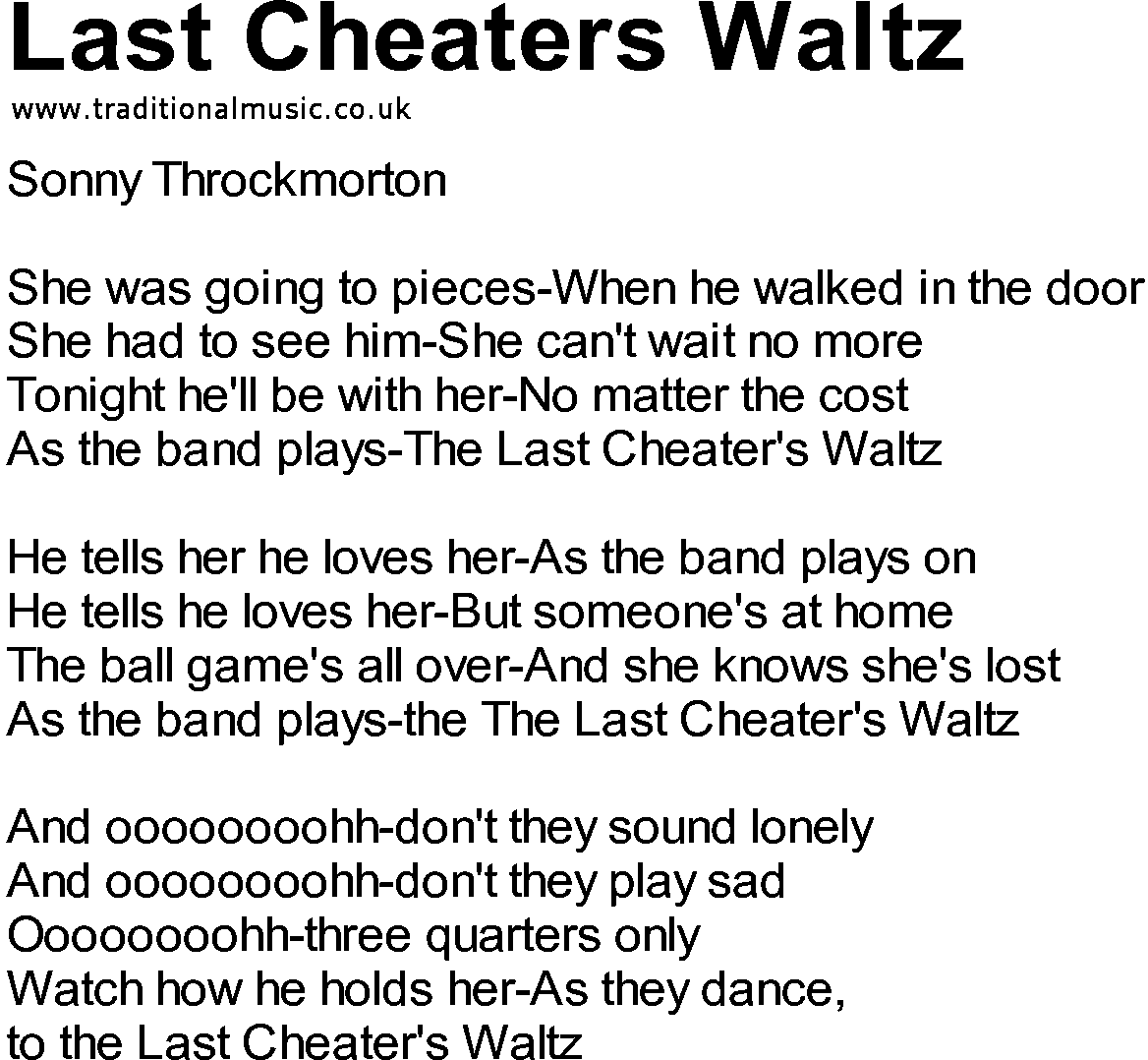 Bluegrass songs with chords - Last Cheaters Waltz