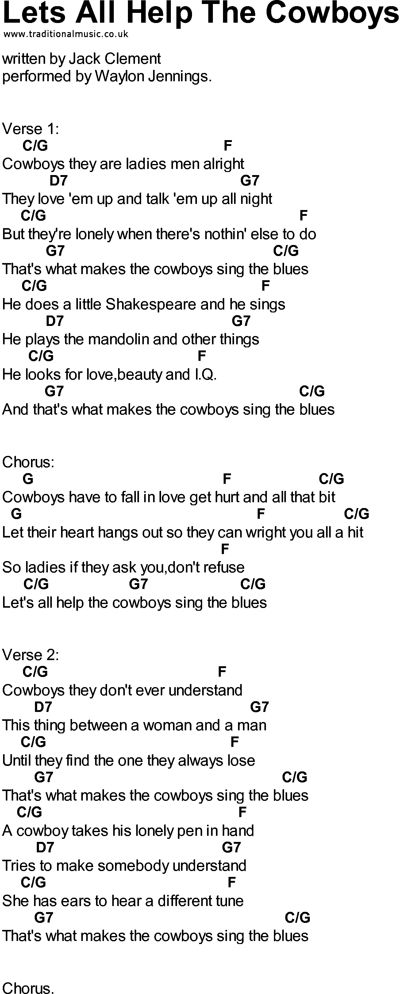 Bluegrass songs with chords - Lets All Help The Cowboys