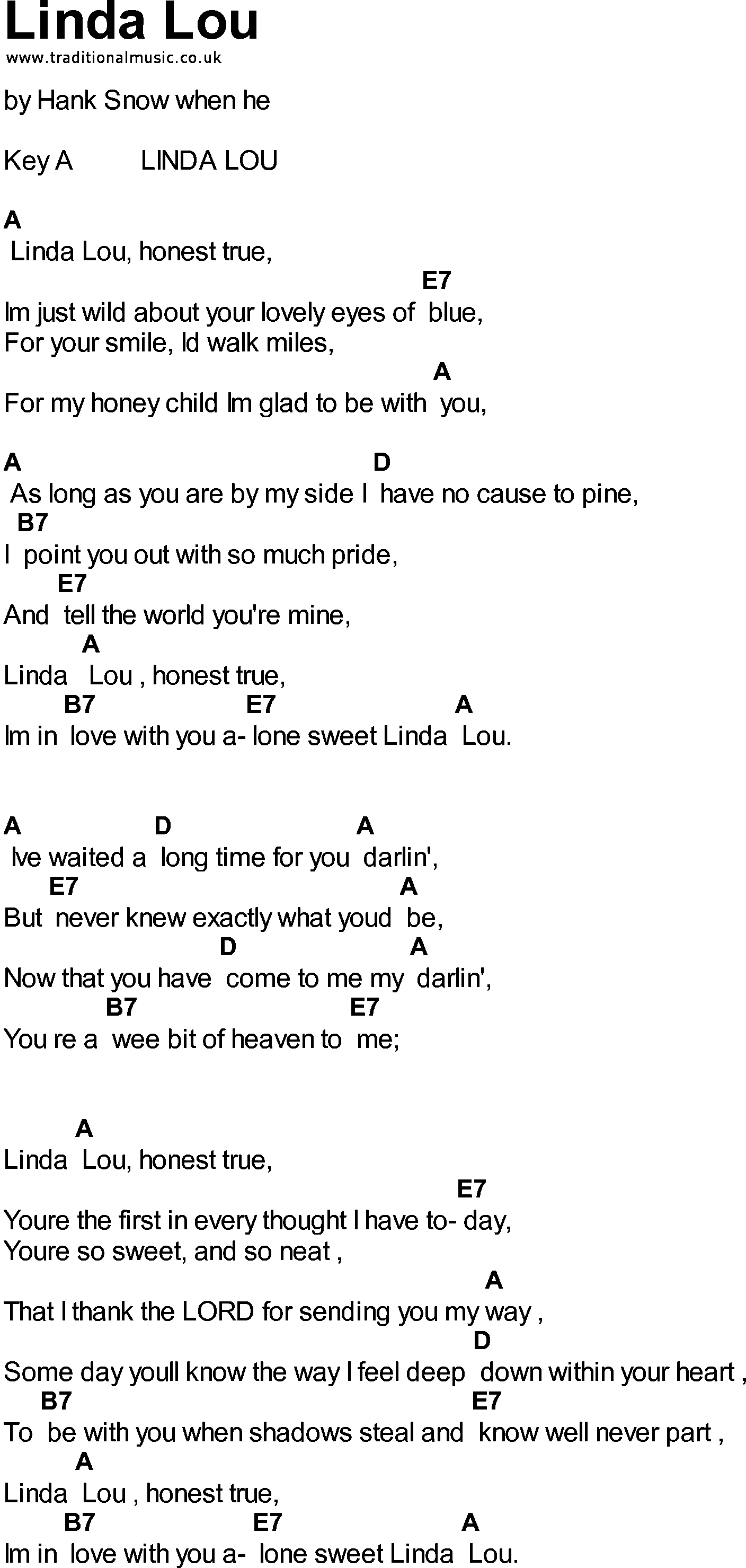 Bluegrass songs with chords - Linda Lou