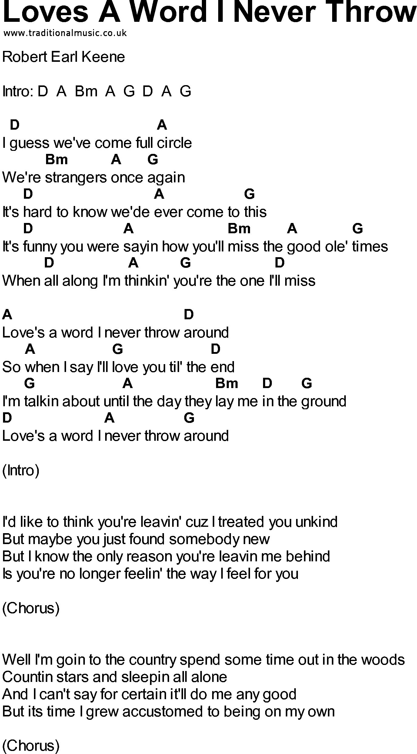 Bluegrass songs with chords - Loves A Word I Never Throw