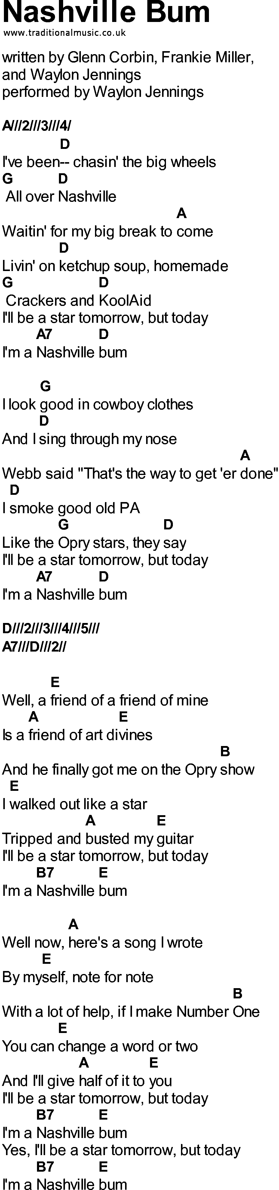 Bluegrass songs with chords - Nashville Bum
