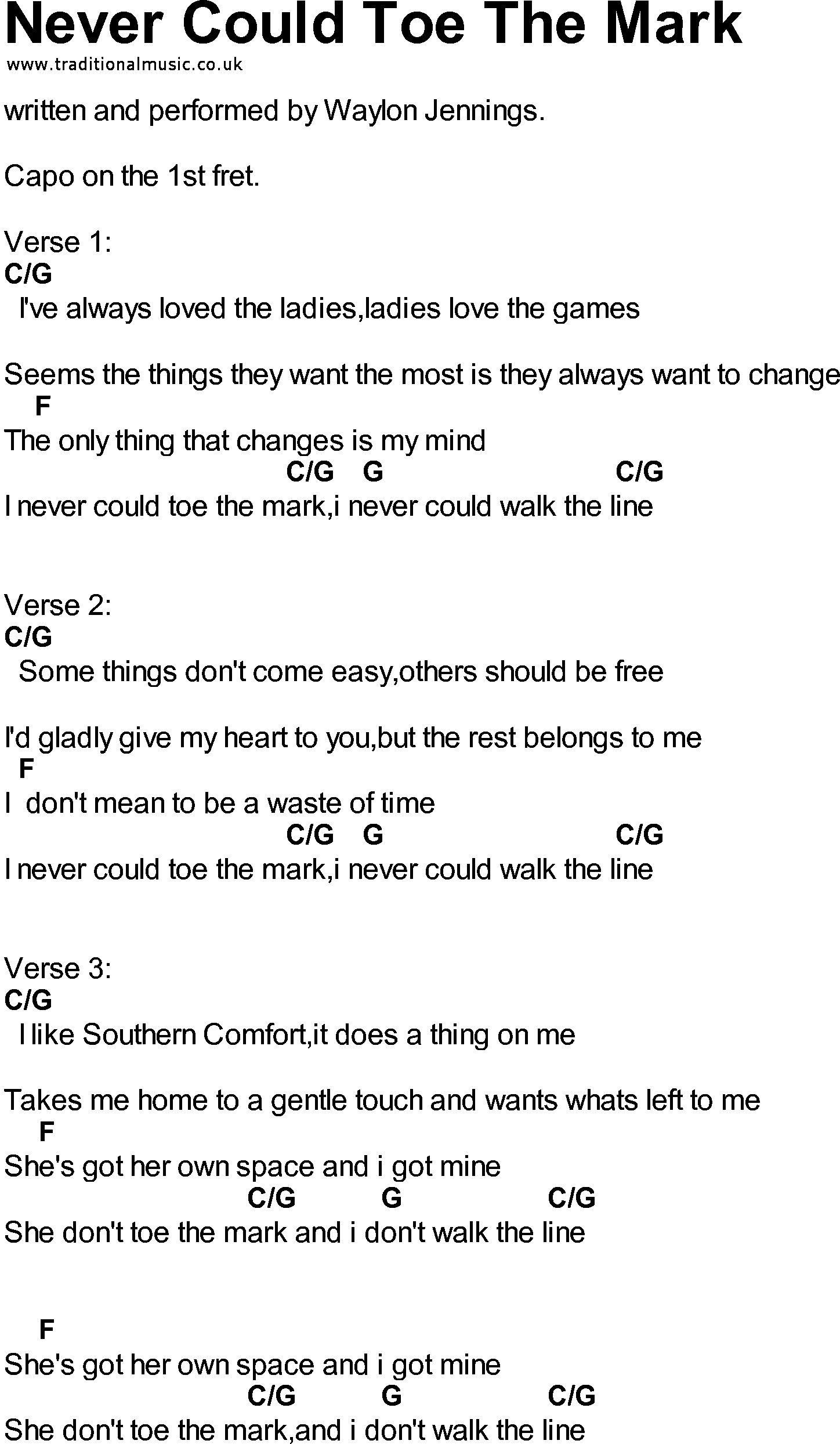 Bluegrass songs with chords - Never Could Toe The Mark