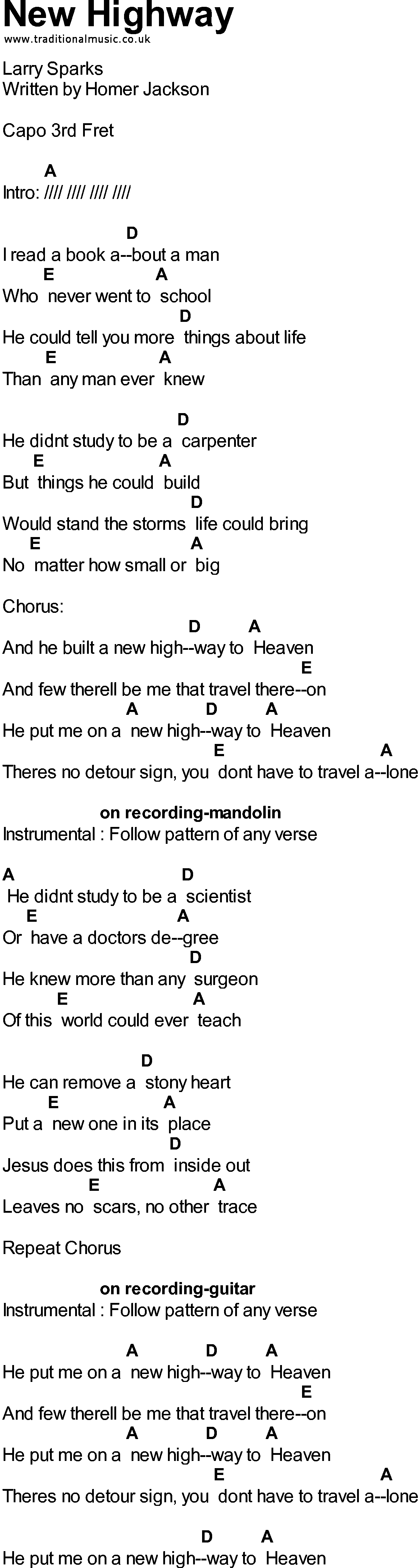 Bluegrass songs with chords - New Highway