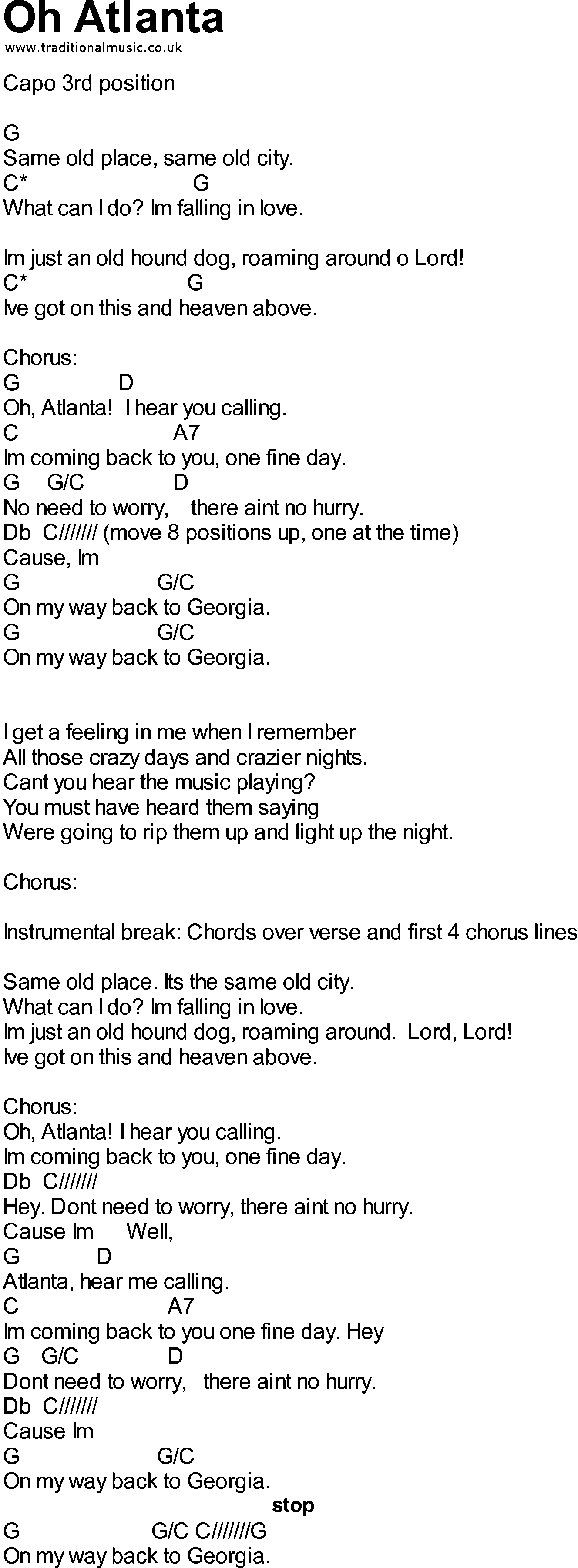 Bluegrass songs with chords - Oh Atlanta